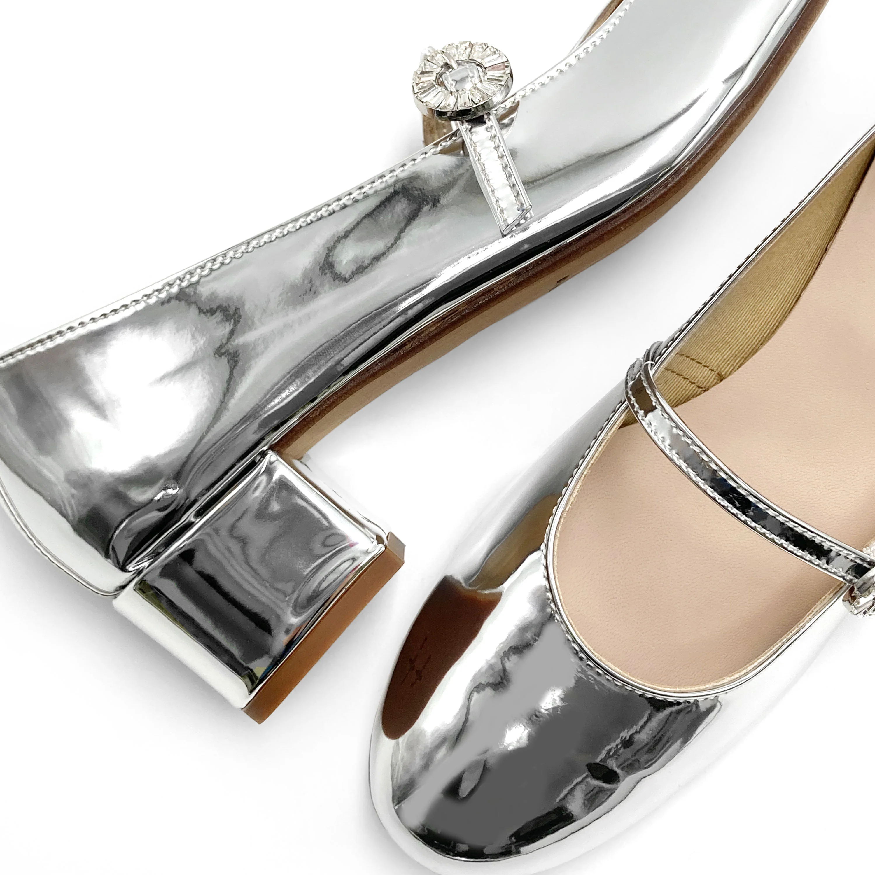 Ballerine Mary Jane argento specchiate con cinturino e tacco alto - Image 3