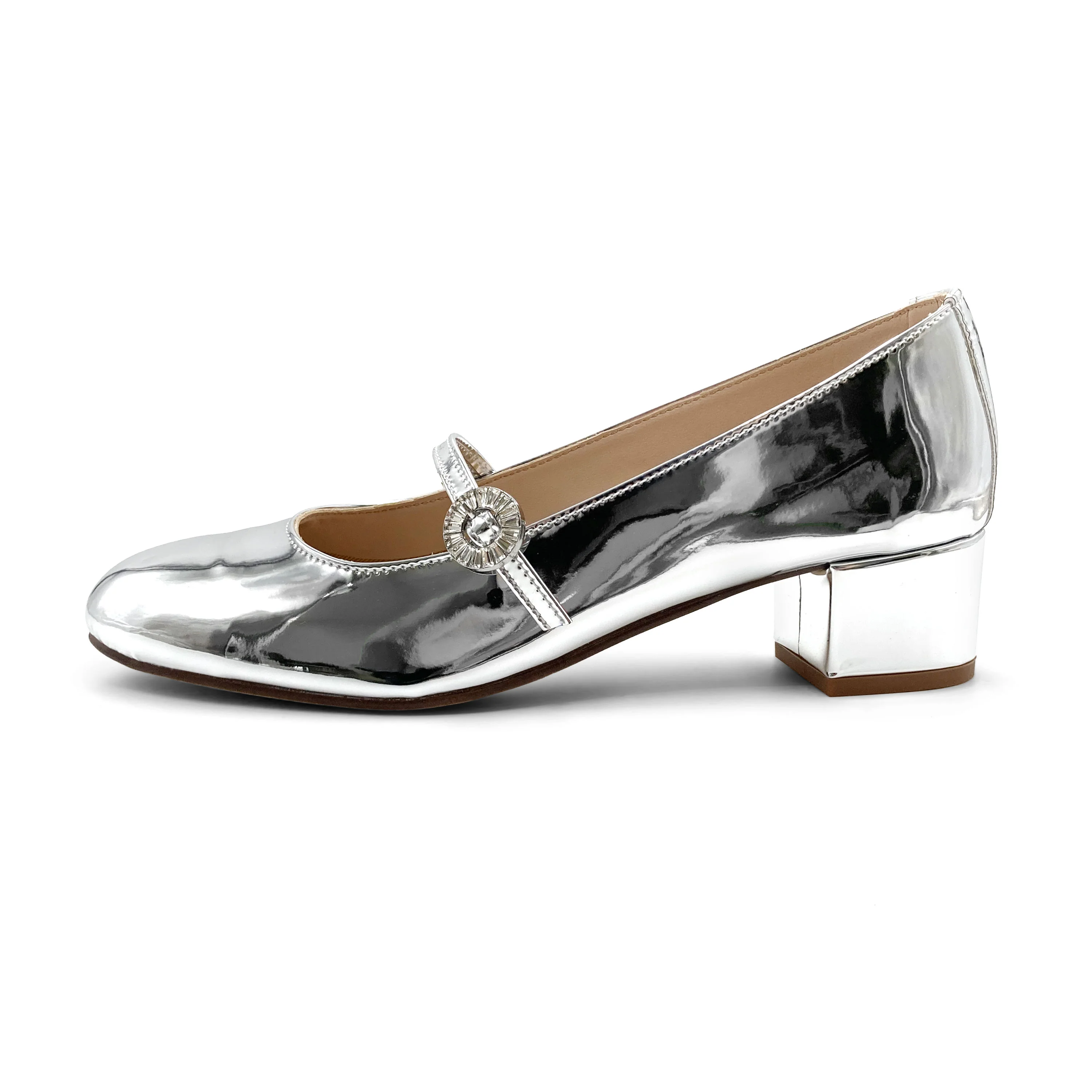 Ballerine Mary Jane argento specchiate con cinturino e tacco alto - Image 4
