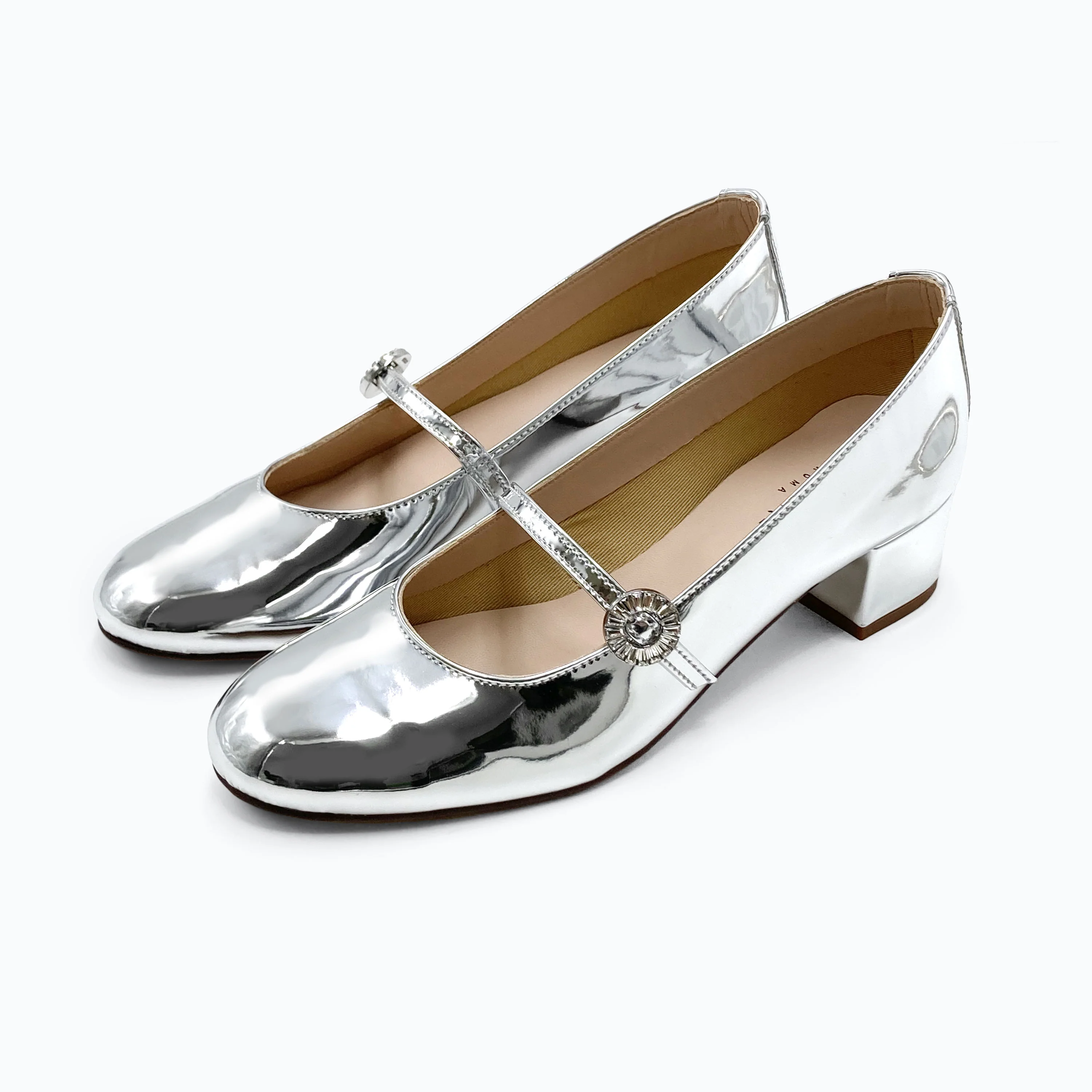 Ballerine Mary Jane argento specchiate con cinturino e tacco alto - Image 6