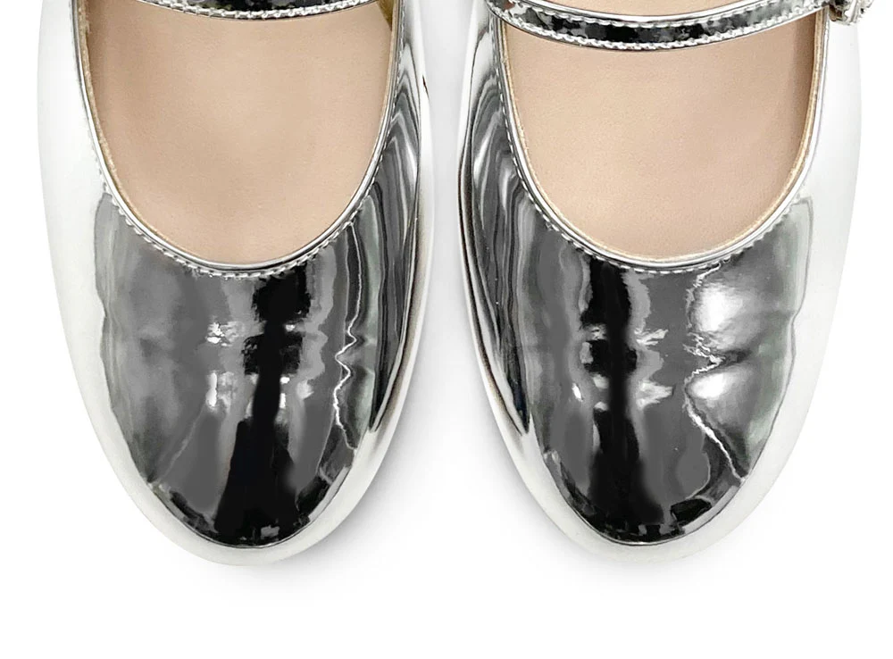 Ballerine Mary Jane argento specchiate con cinturino e tacco alto - Image 7