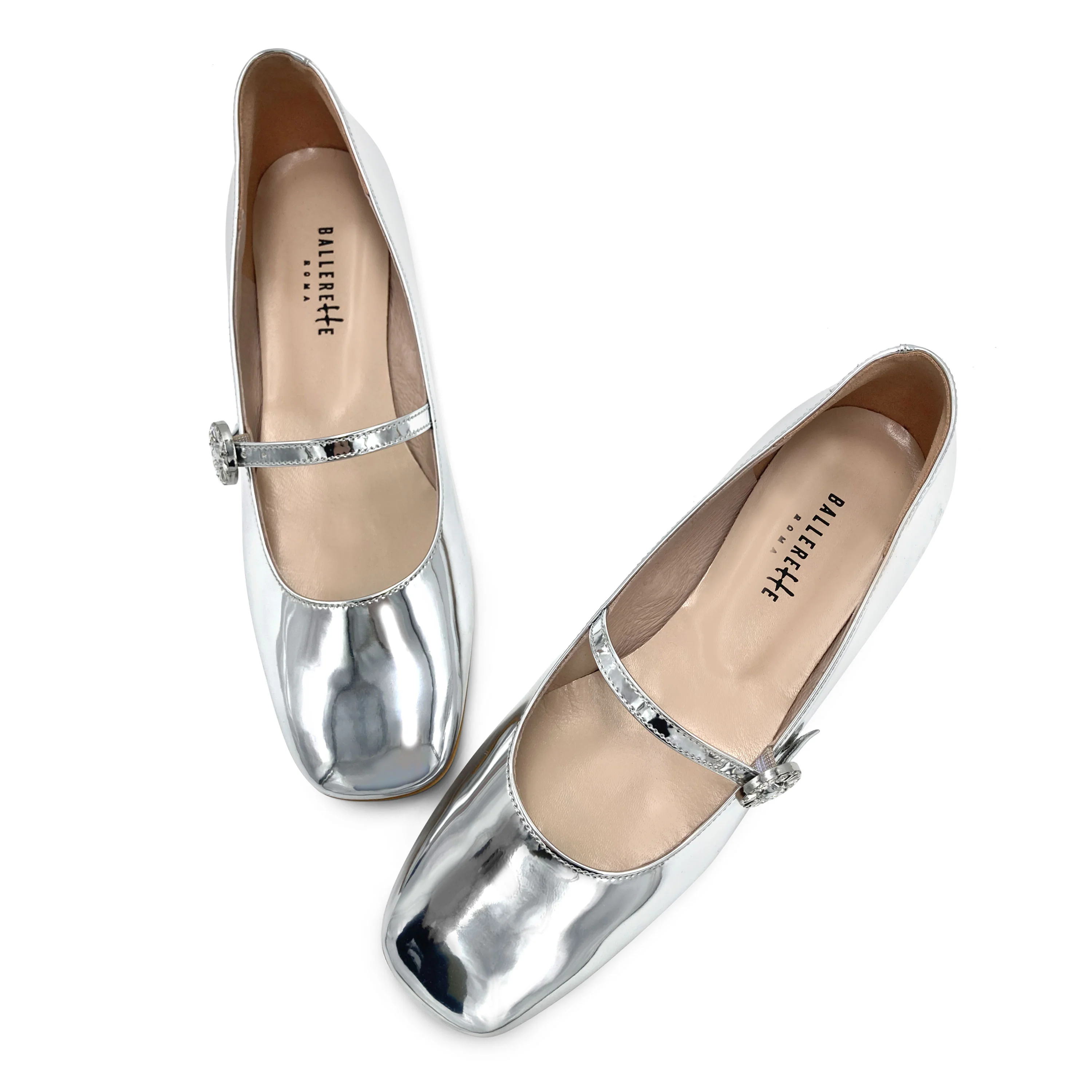 Ballerine Mary Jane argento specchiate con cinturino gioiello - Image 2