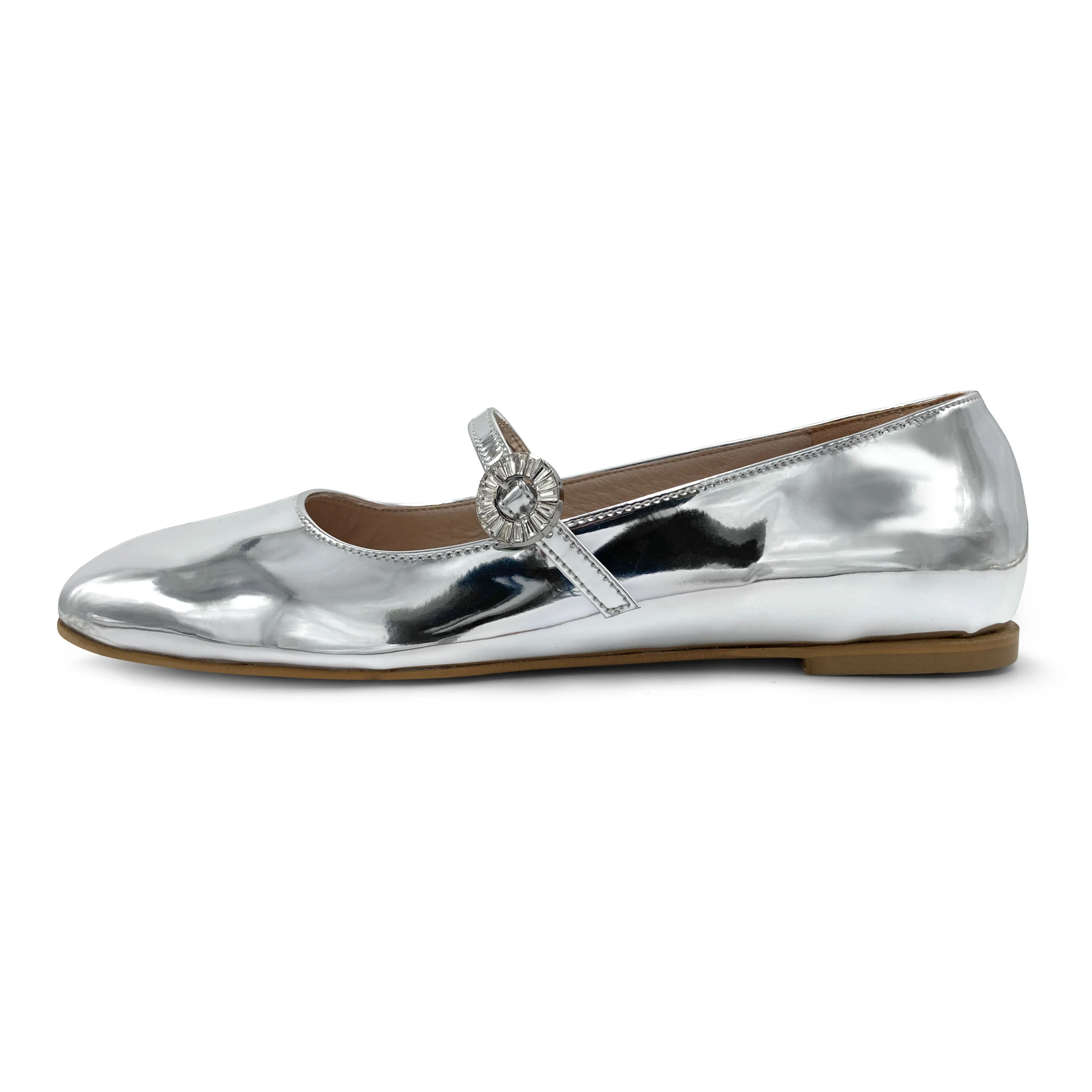 Ballerine Mary Jane argento specchiate con cinturino gioiello - Image 3