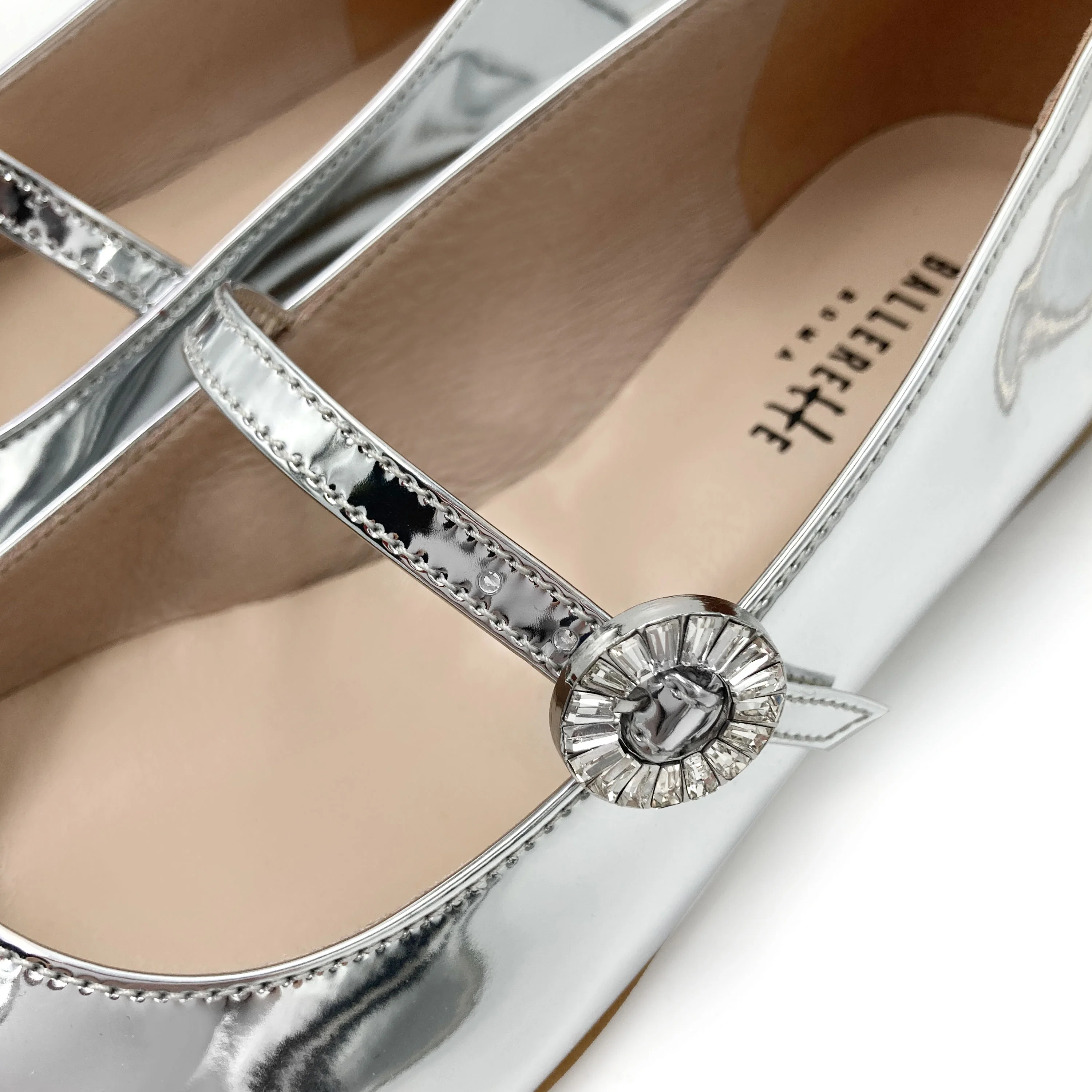 Ballerine Mary Jane argento specchiate con cinturino gioiello - Image 4