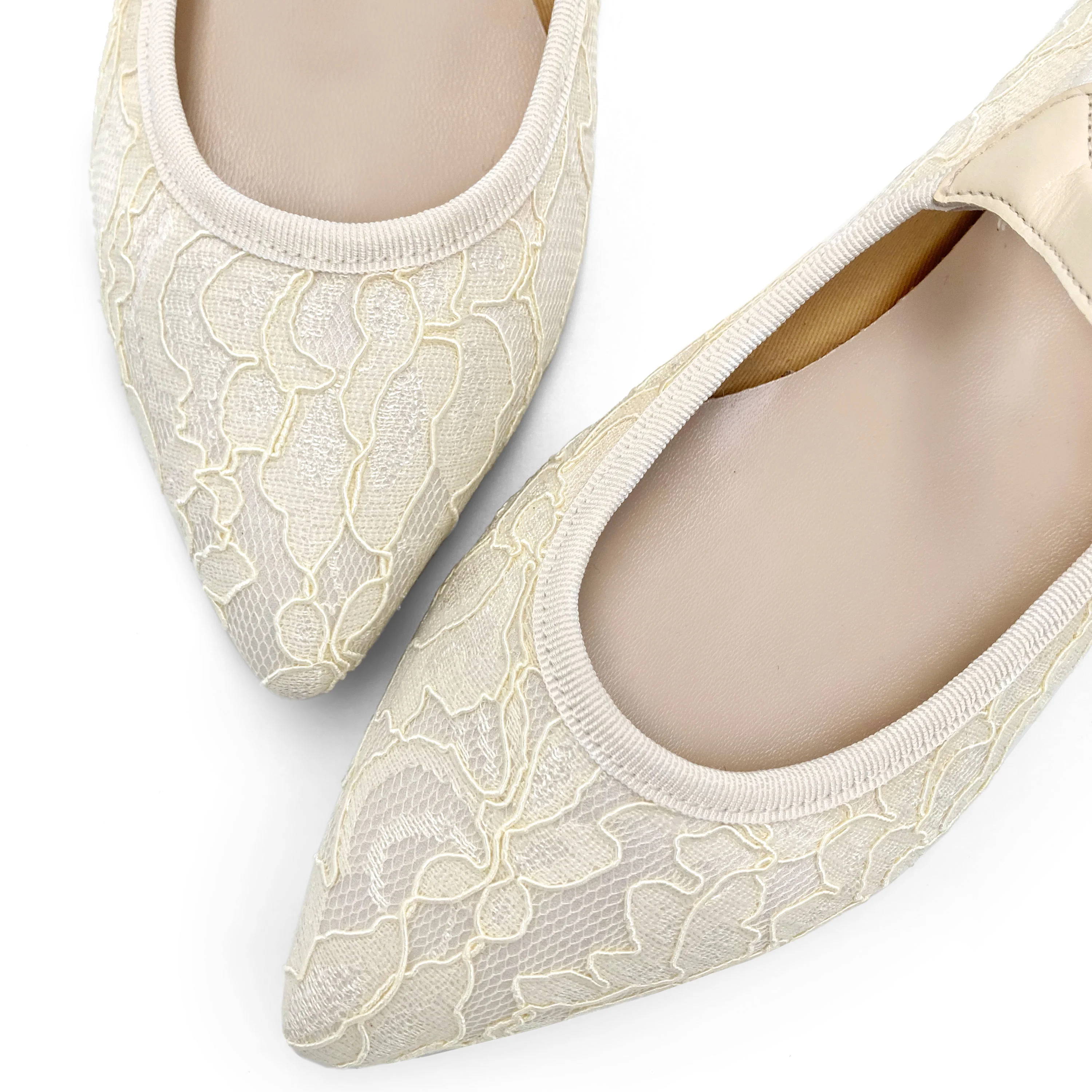Ballerine Mary Jane bianche avorio da sposa in pizzo - Image 3