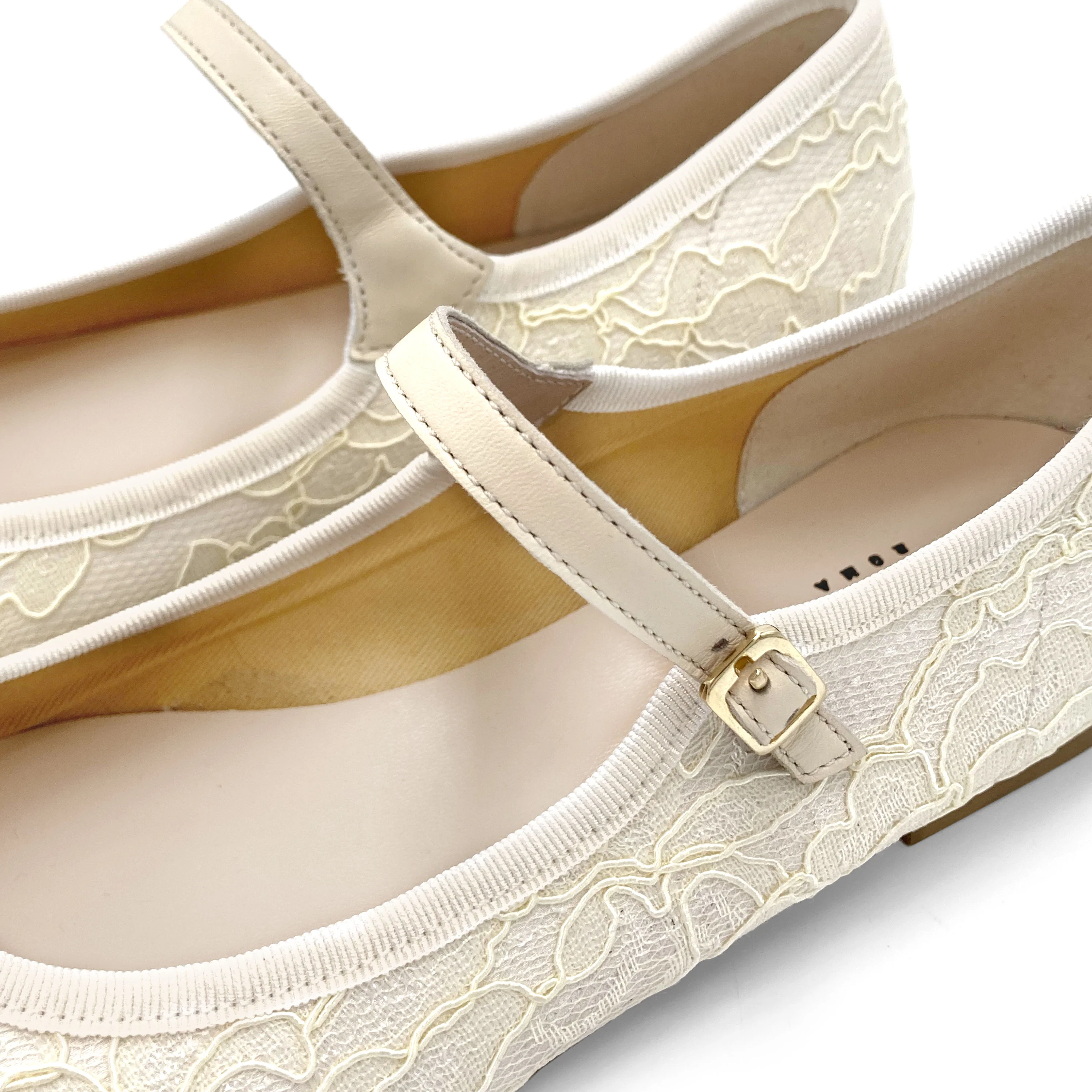 Ballerine Mary Jane bianche avorio da sposa in pizzo - Image 4