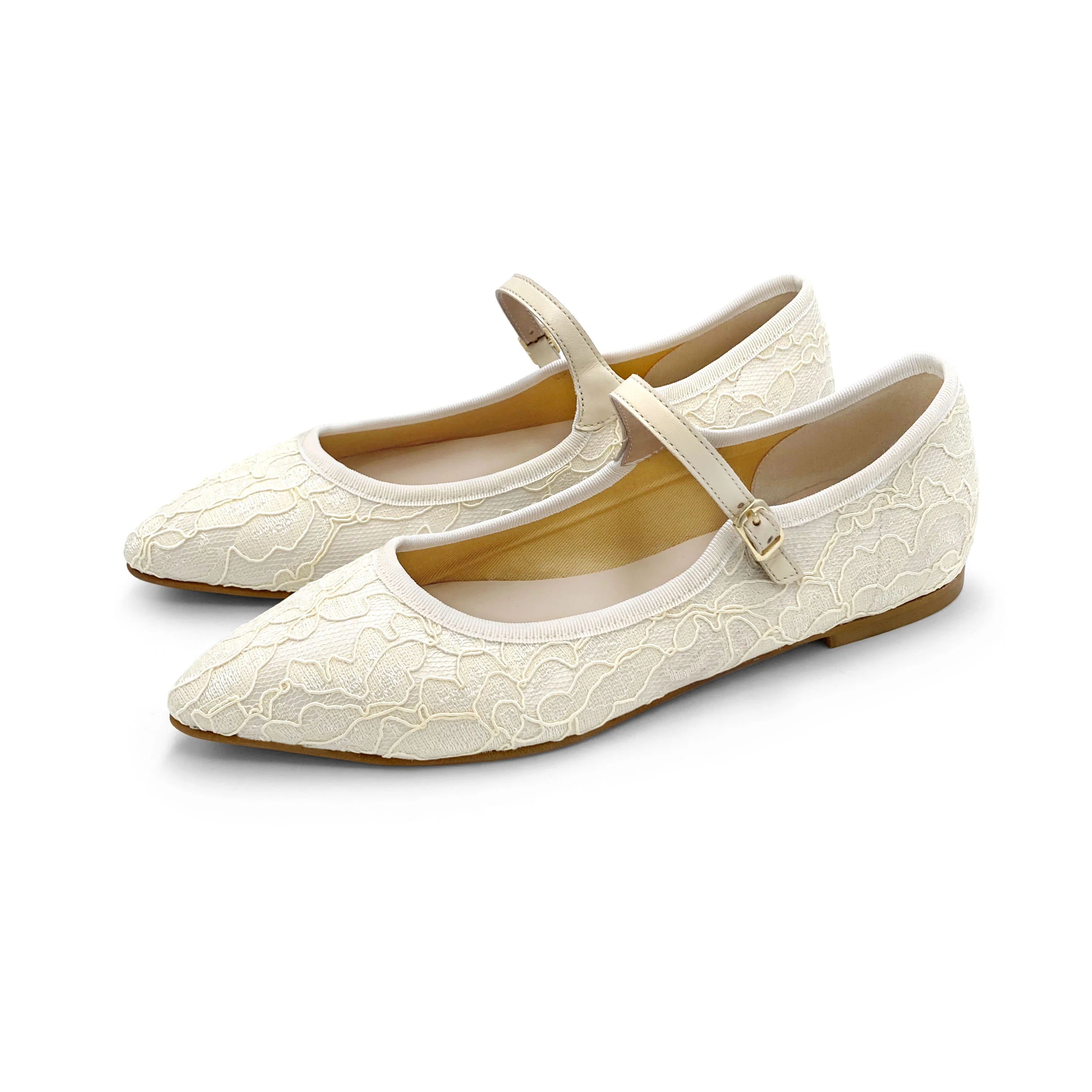 Ballerine Mary Jane bianche avorio da sposa in pizzo - Image 5