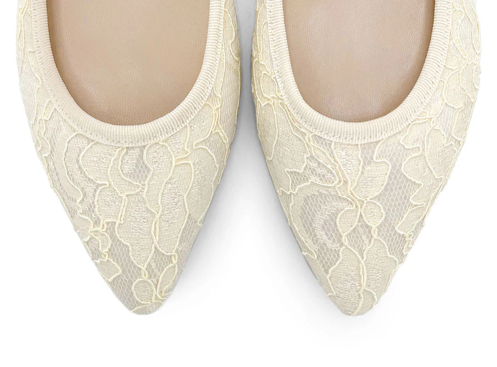 Ballerine Mary Jane bianche avorio da sposa in pizzo - Image 6