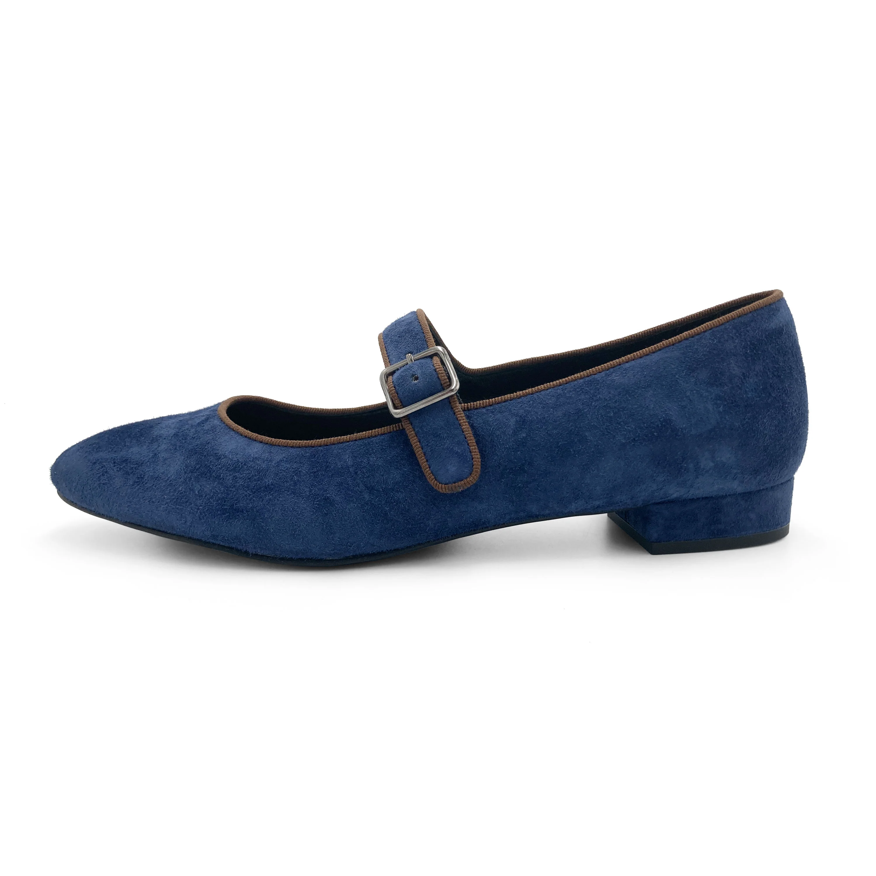 Ballerine Mary Jane blu e marrone in camoscio con cinturino - Image 3