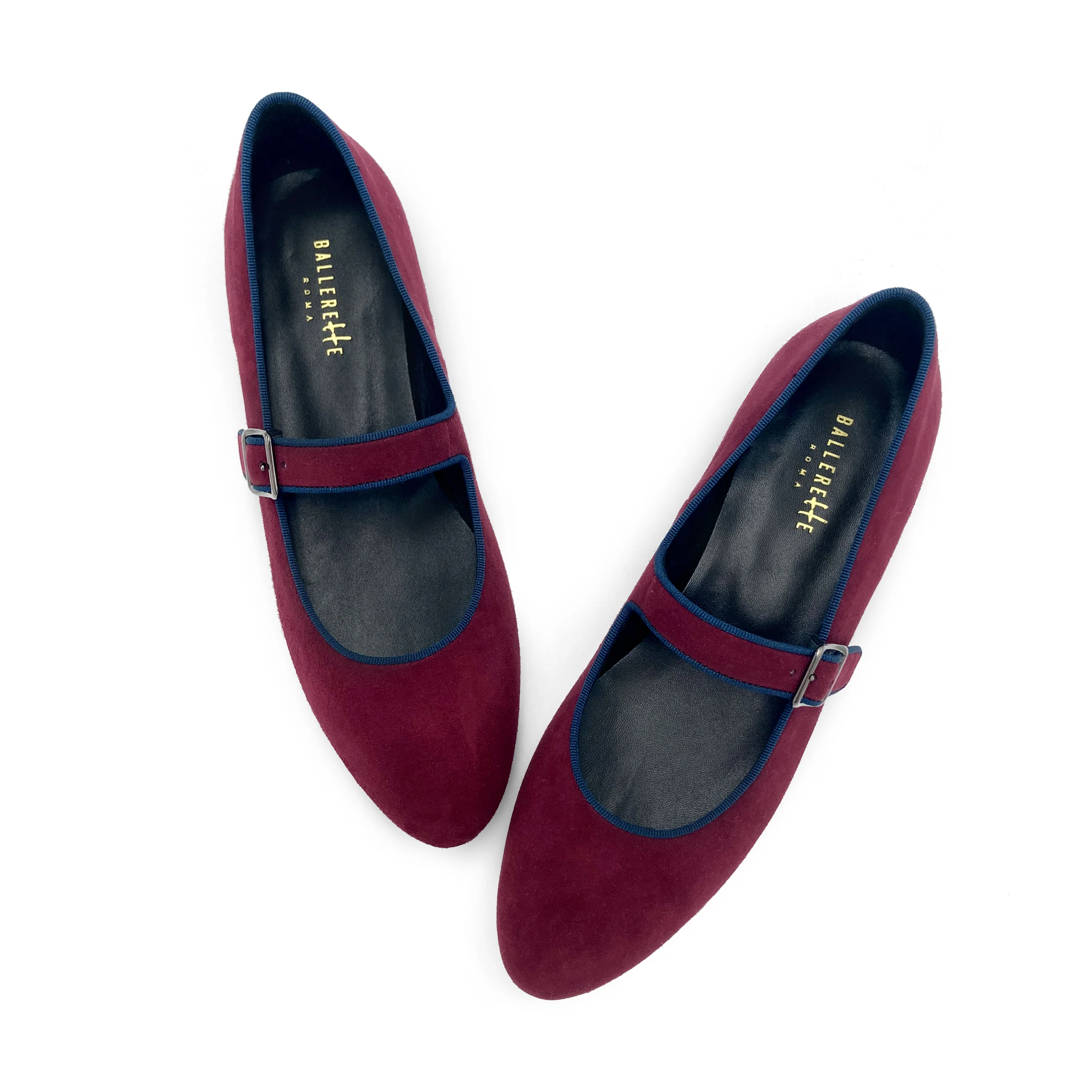 Ballerine Mary Jane bordeaux e blu in camoscio con cinturino - Image 2