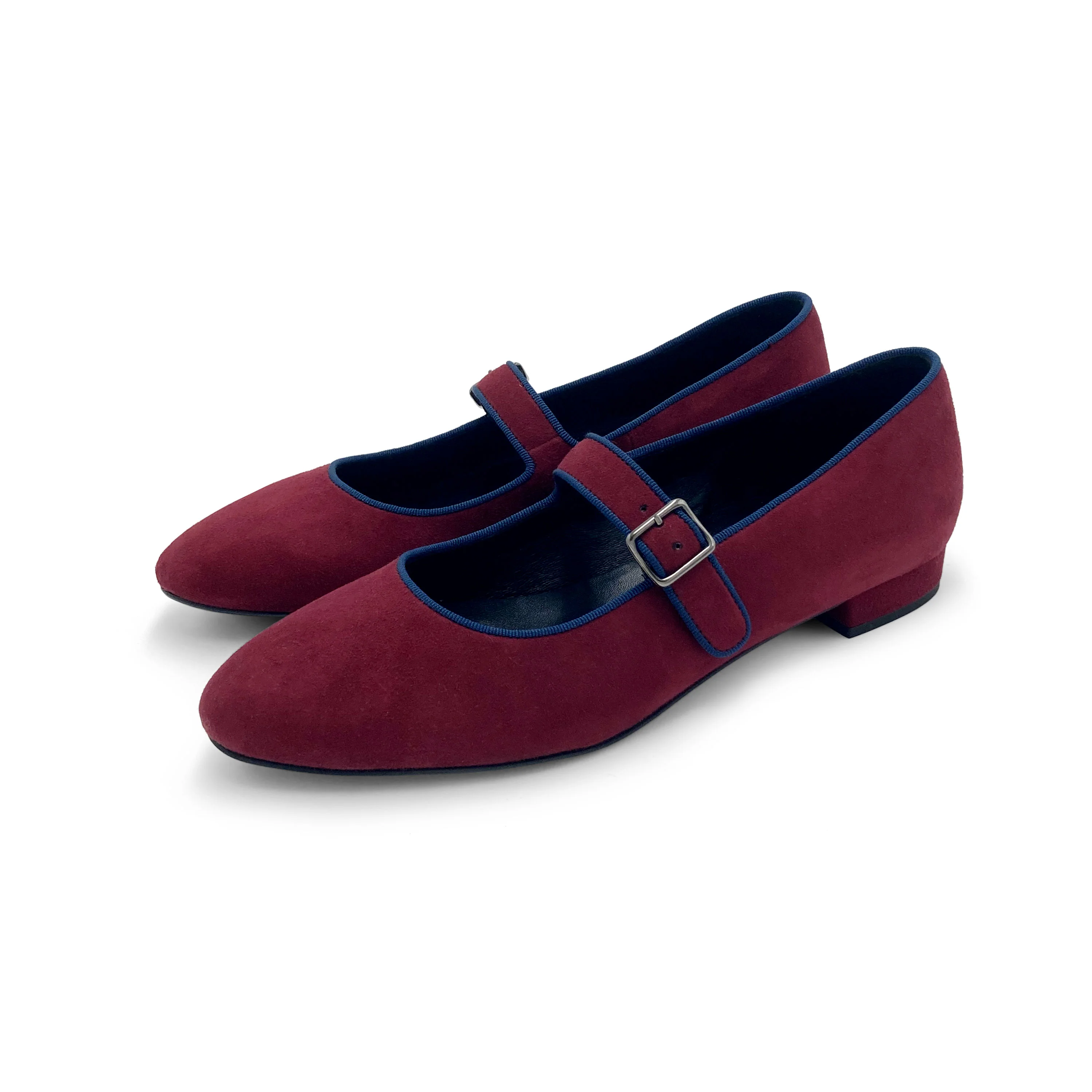 Ballerine Mary Jane bordeaux e blu in camoscio con cinturino - Image 4