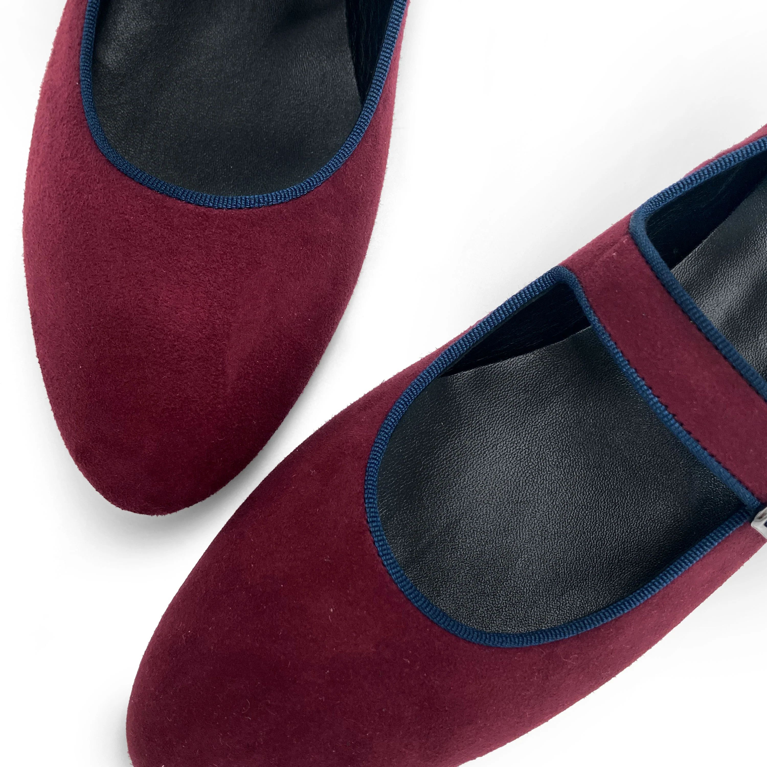 Ballerine Mary Jane bordeaux e blu in camoscio con cinturino - Image 7