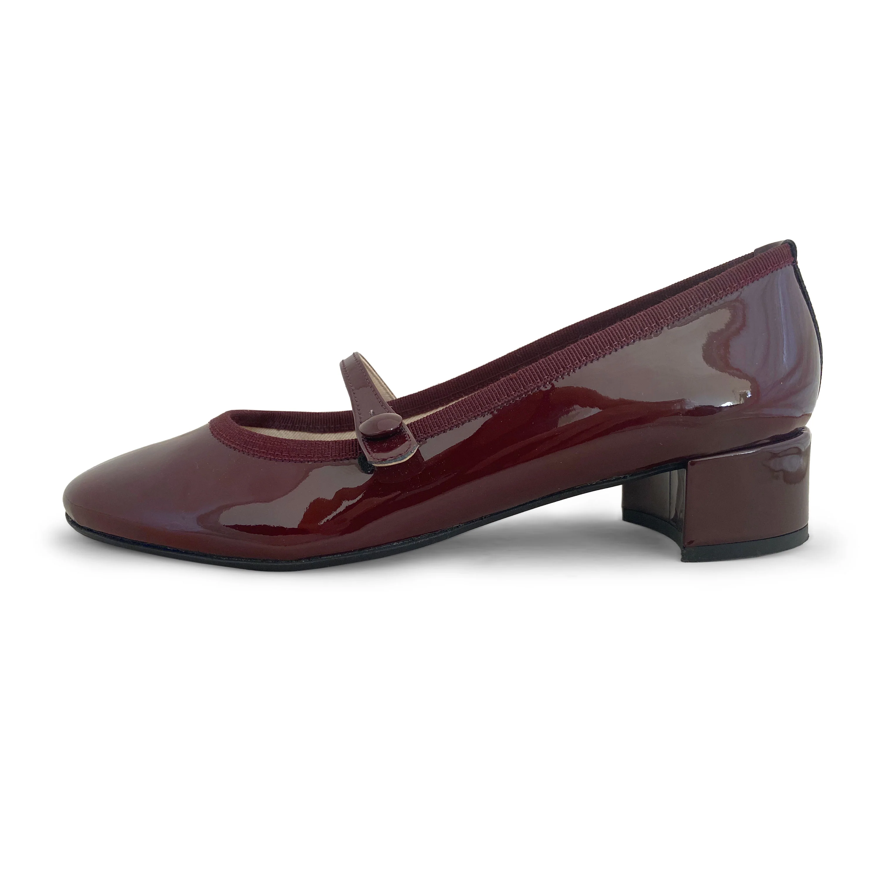 Ballerine Mary Jane bordeaux in vernice con cinturino e tacco - Image 4