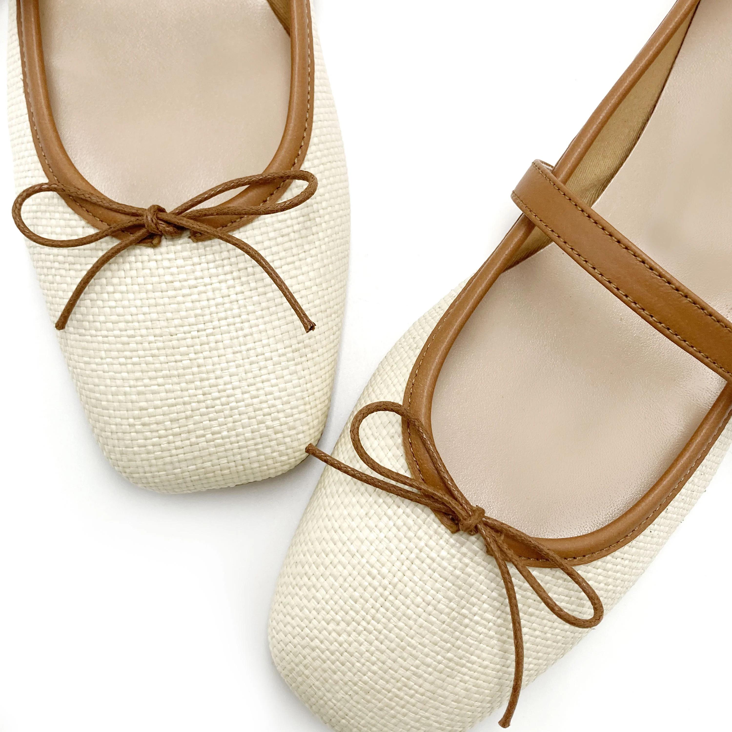Ballerine Mary Jane estive a punta quadrata con cinturino in rafia beige - Image 3