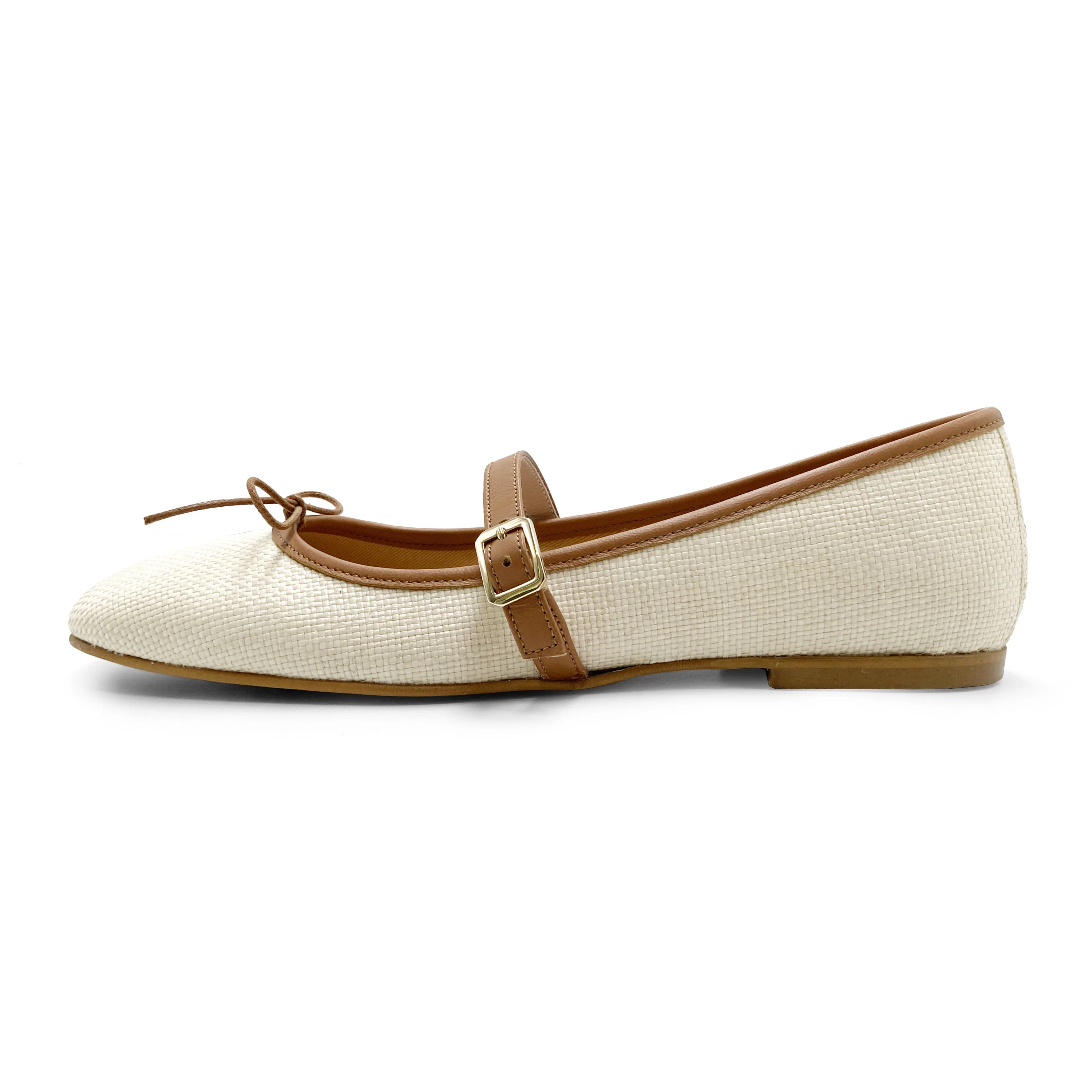 Ballerine Mary Jane estive a punta quadrata con cinturino in rafia beige - Image 4