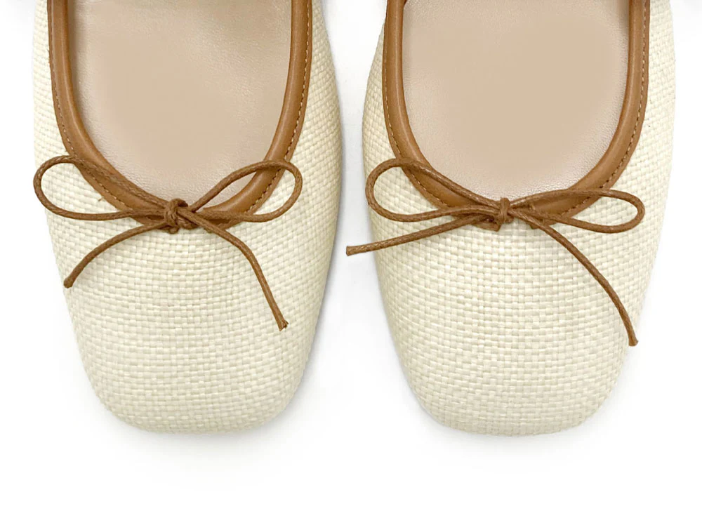 Ballerine Mary Jane estive a punta quadrata con cinturino in rafia beige - Image 5