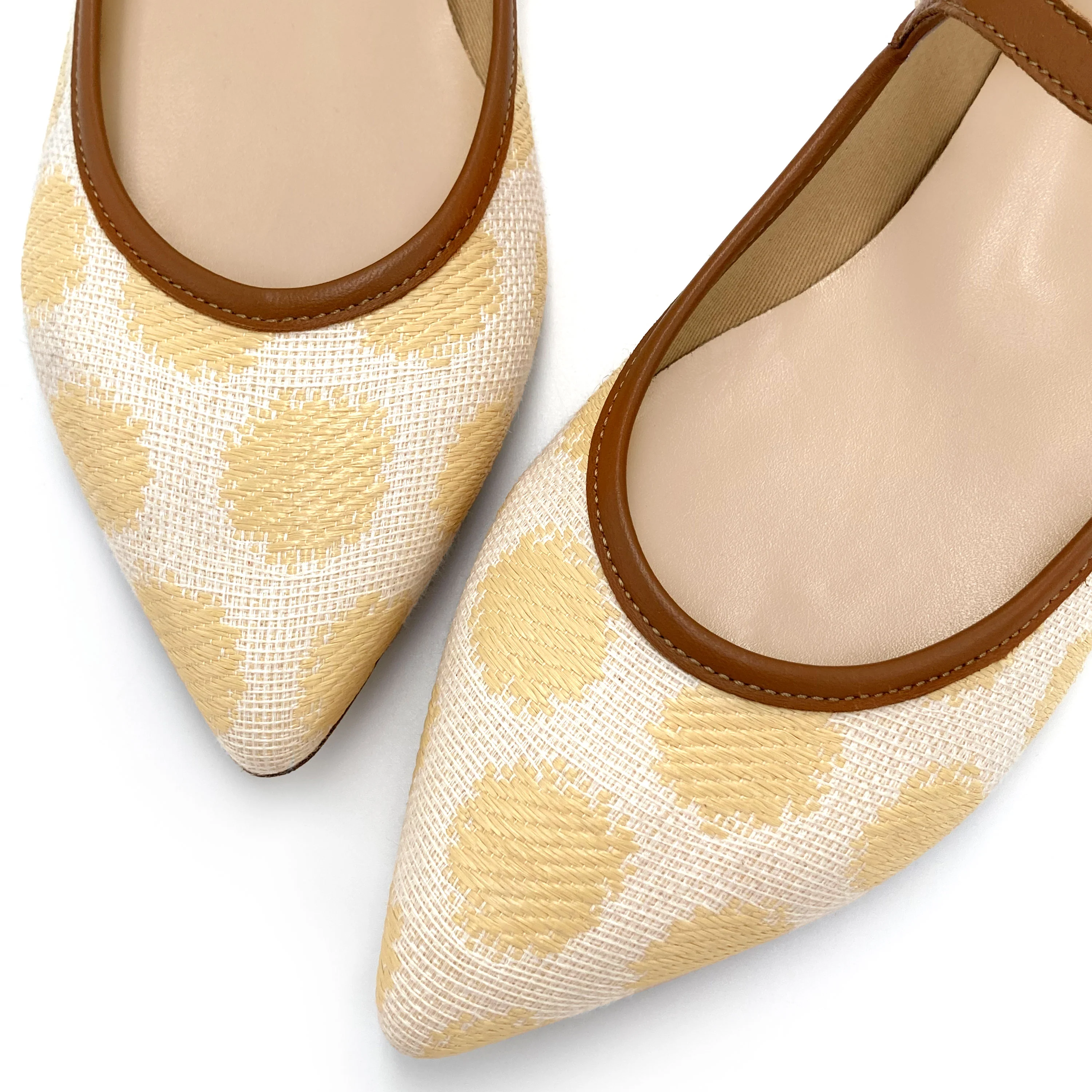 Ballerine mary jane estive in rafia beige a pois e cinturino cuoio - Image 3