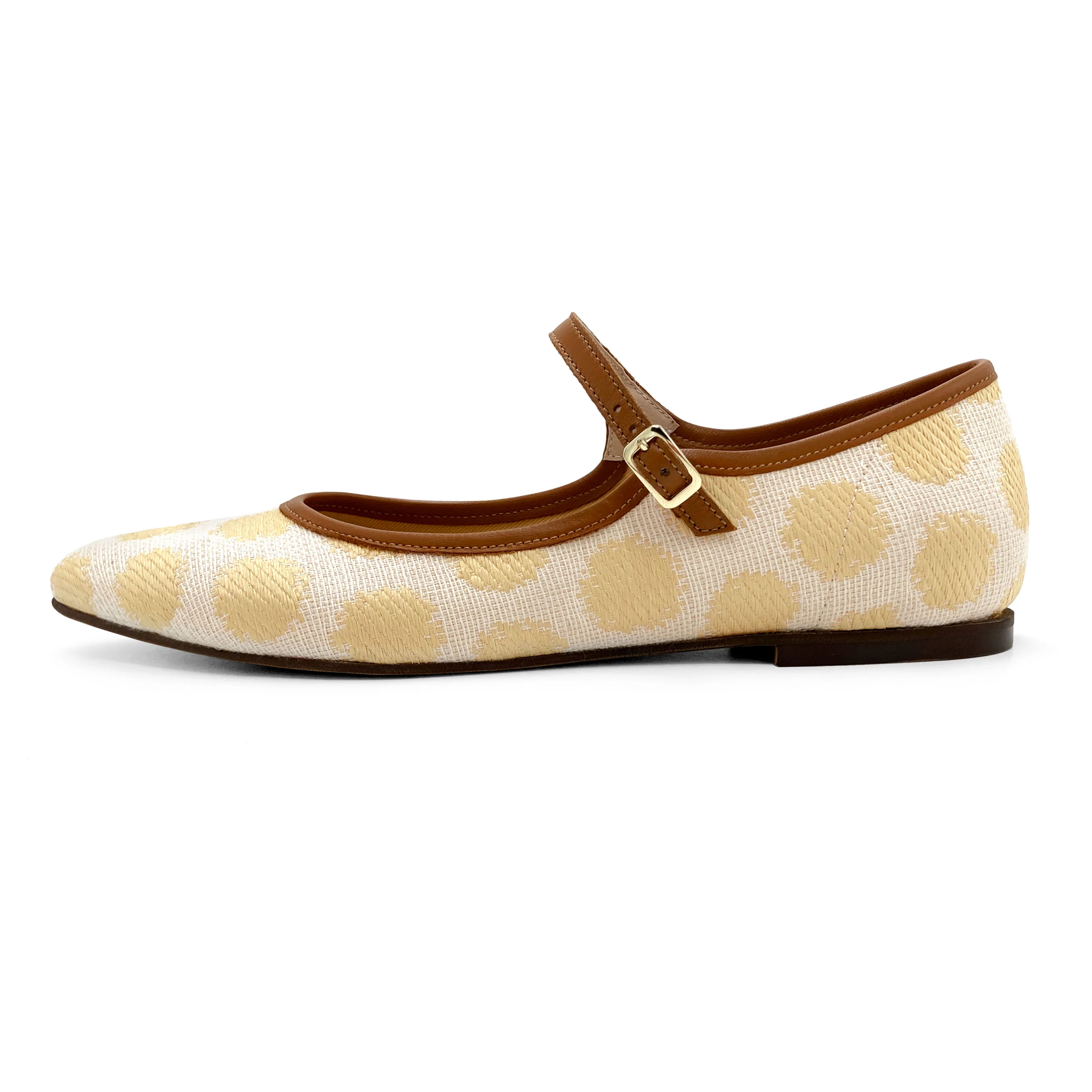 Ballerine mary jane estive in rafia beige a pois e cinturino cuoio - Image 4