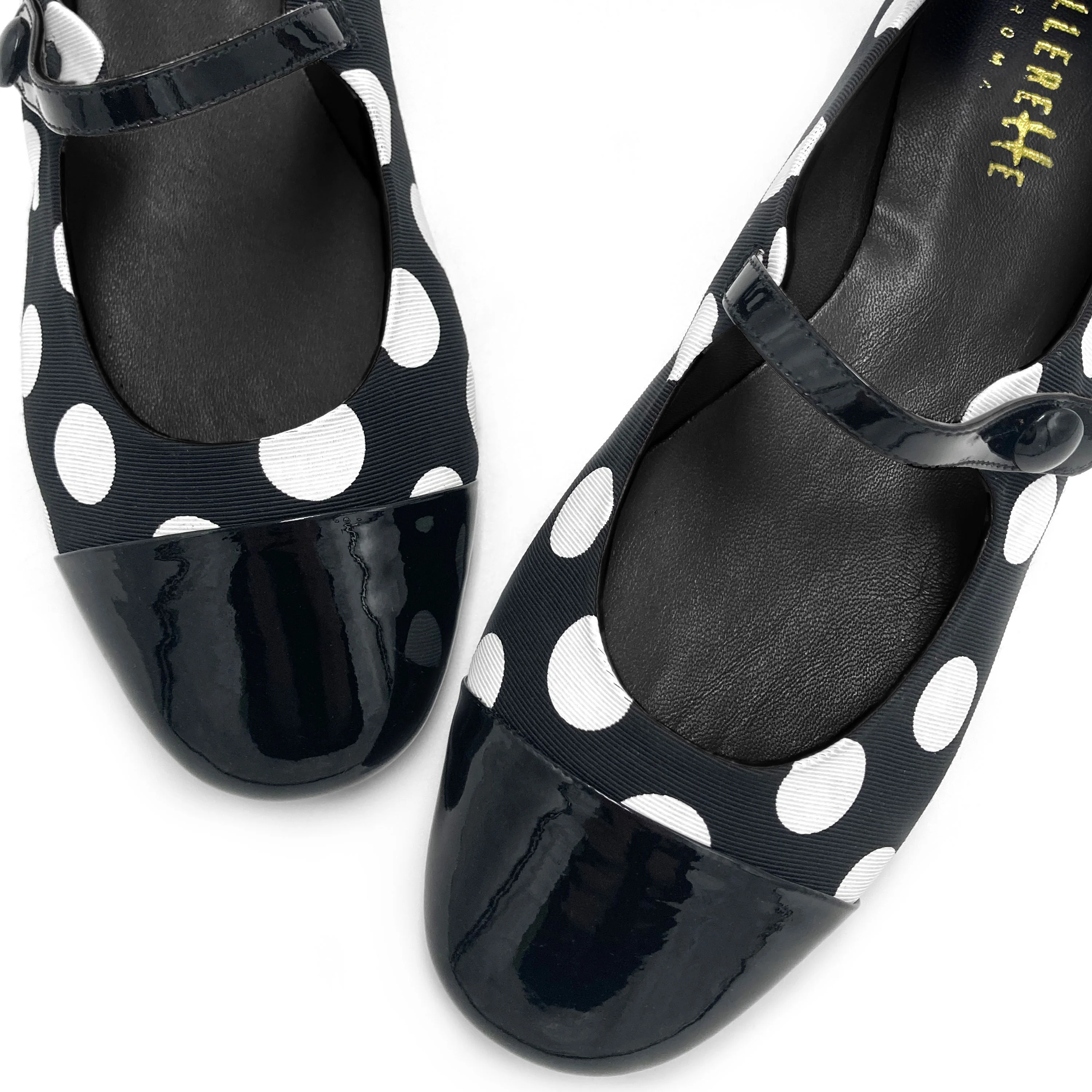Ballerine Mary Jane nere e bianche a pois in tessuto - Image 3