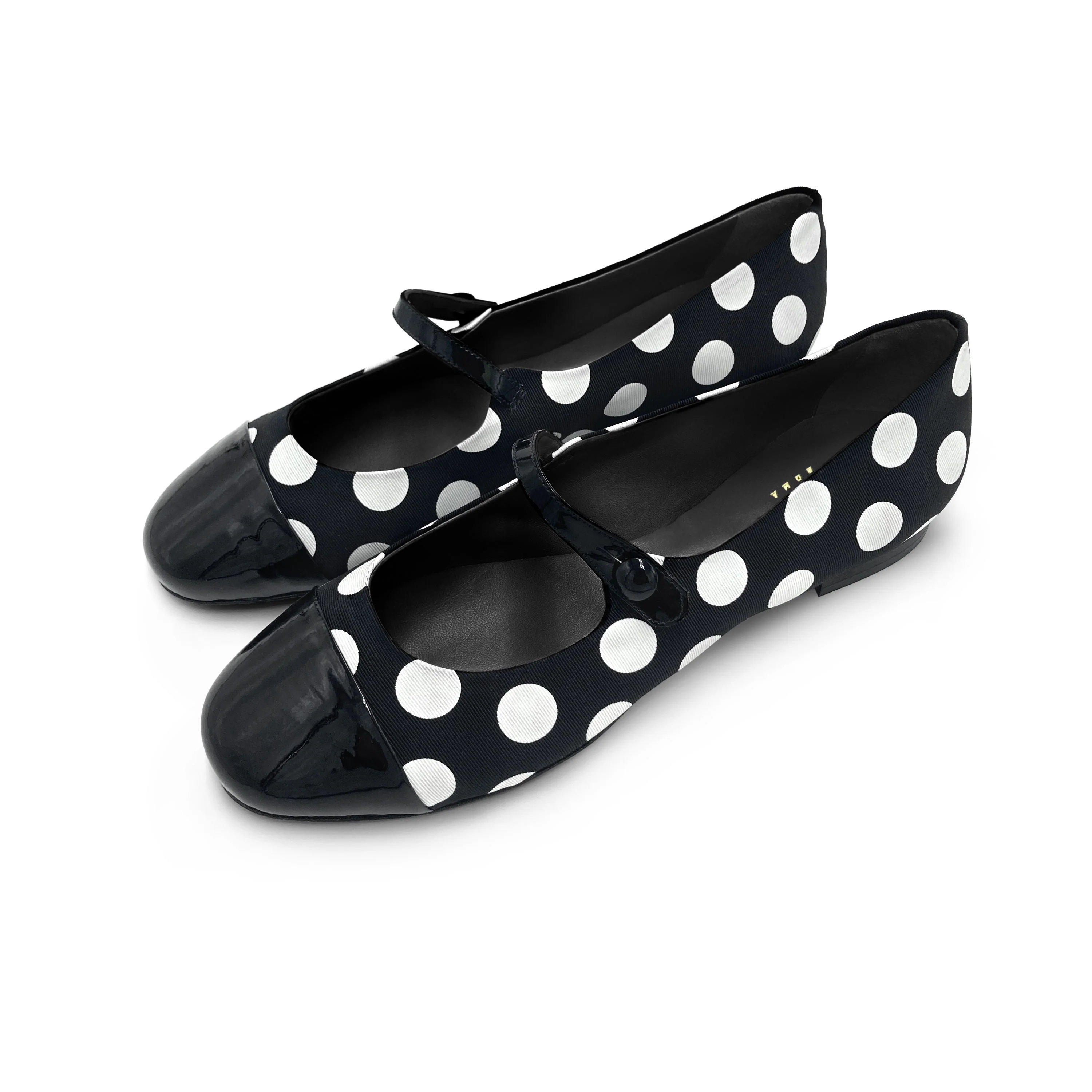 Ballerine Mary Jane nere e bianche a pois in tessuto - Image 5