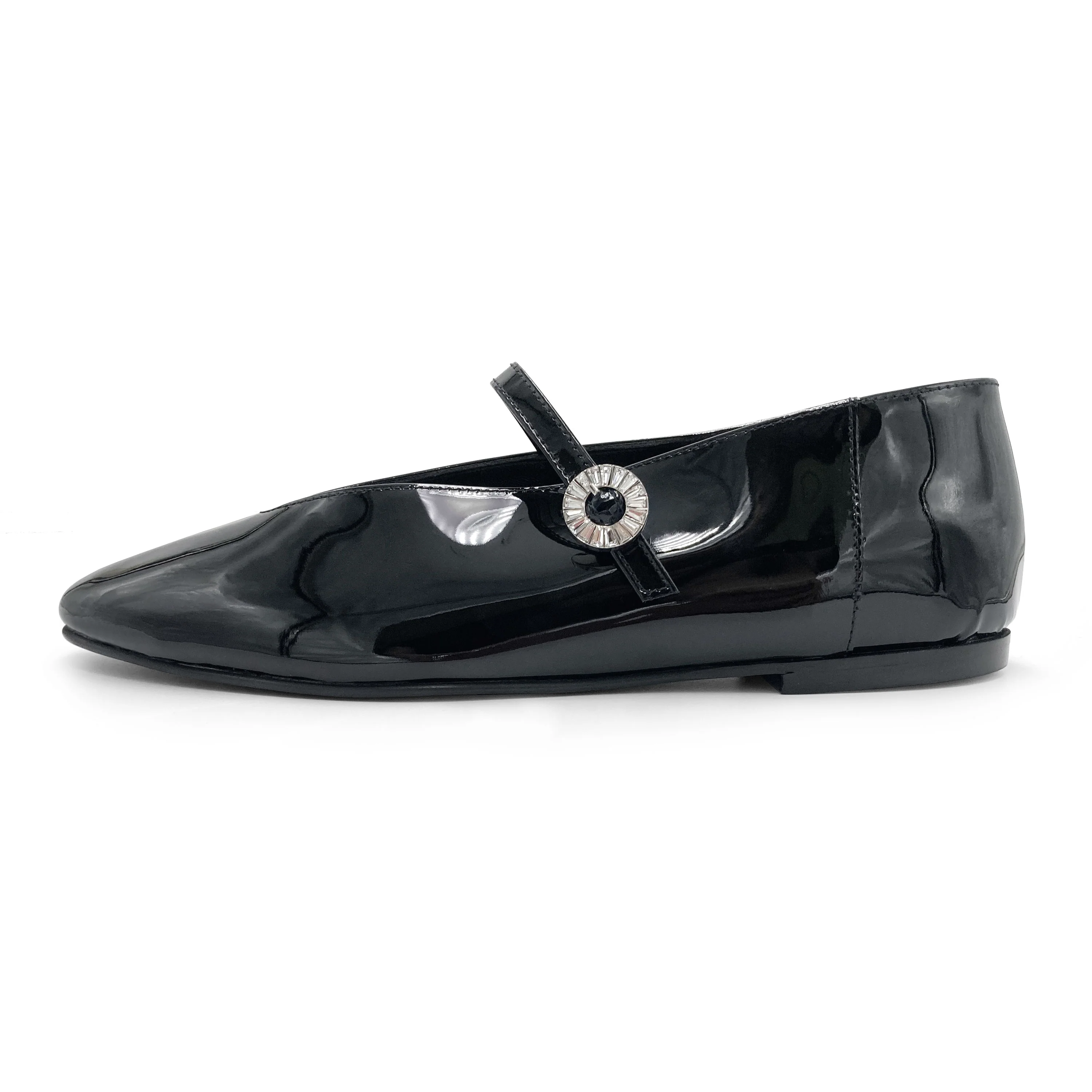 Ballerine Mary Jane nere in vernice con scollo a V e cinturino gioiello - Image 4