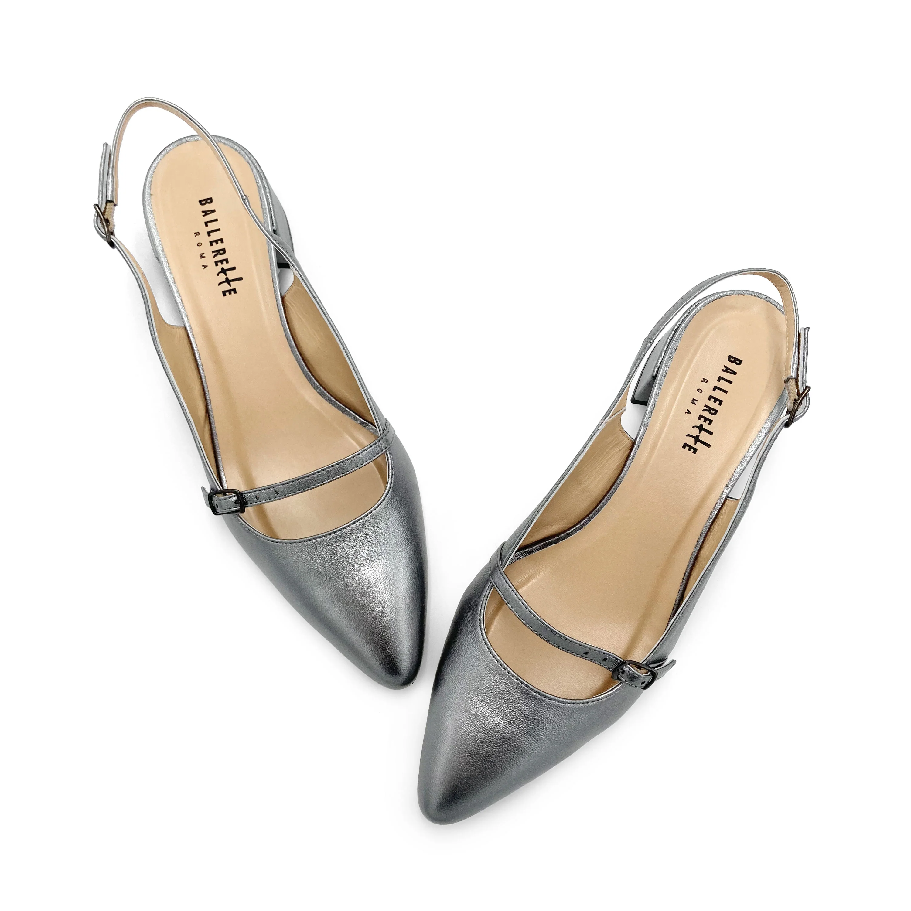 Ballerine Mary Jane slingback argento in pelle con tacco - Image 4