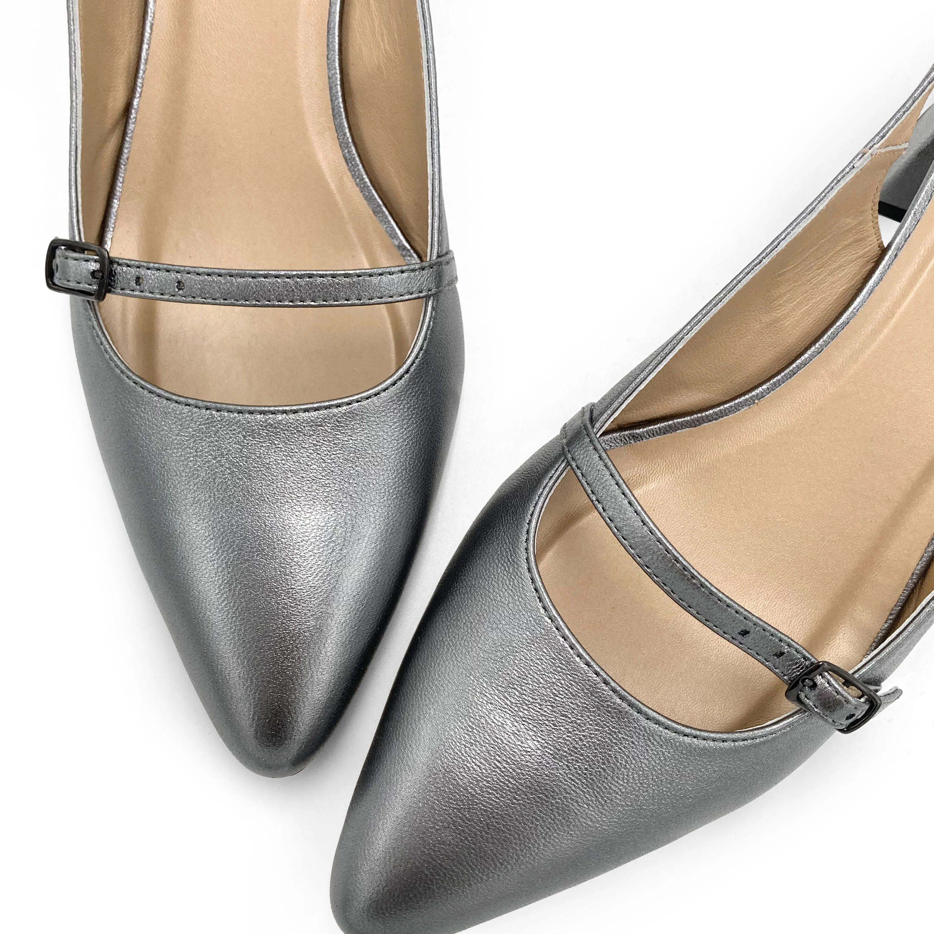 Ballerine Mary Jane slingback argento in pelle con tacco - Image 5