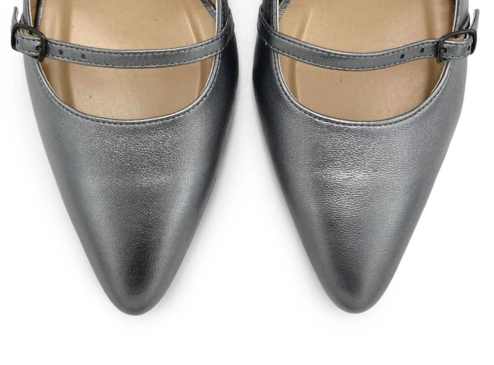 Ballerine Mary Jane slingback argento in pelle con tacco - Image 6