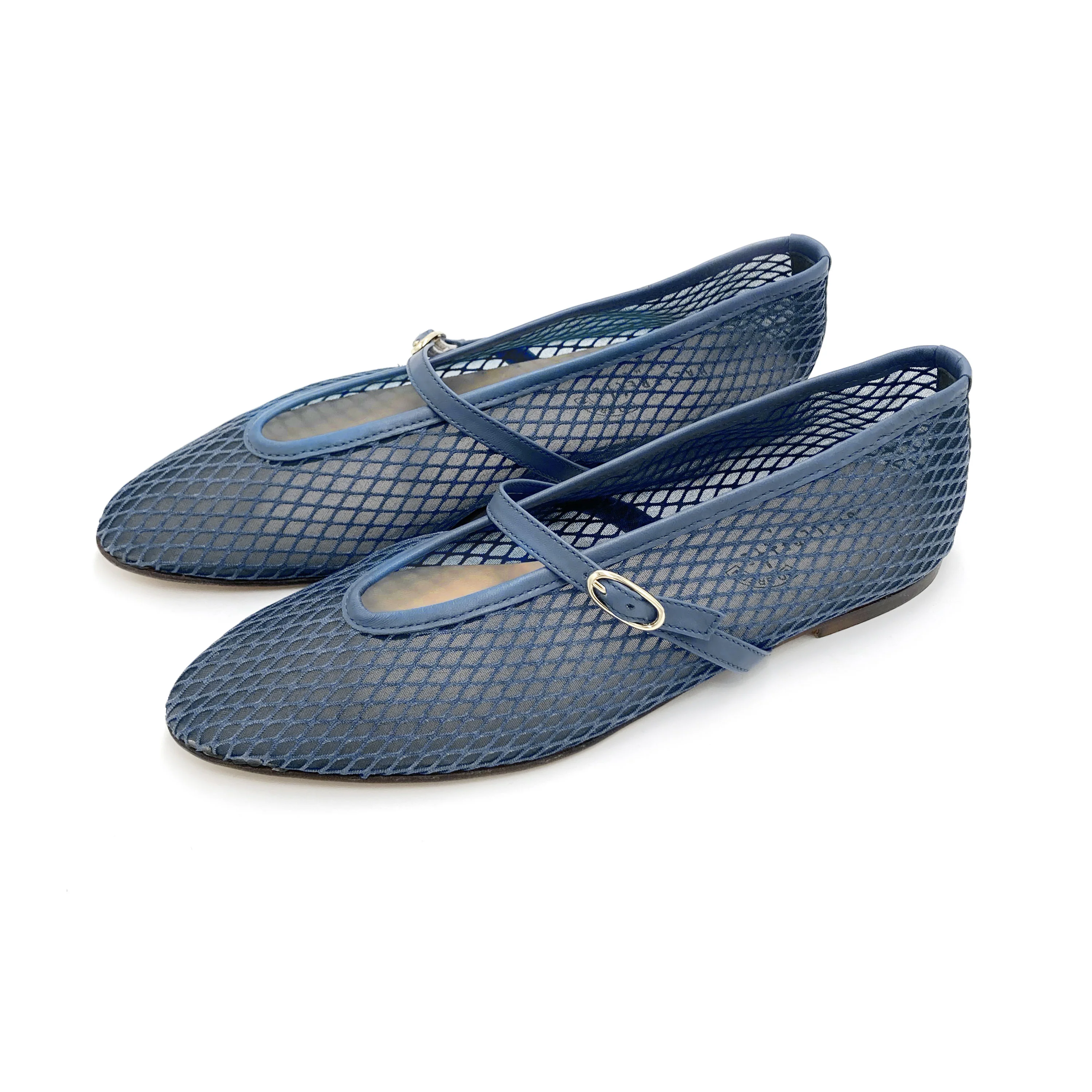 TT GO GREEN Collection - Ballerine mesh trasparenti blu jeans in tessuto ECO a rete con cinturino - Image 3