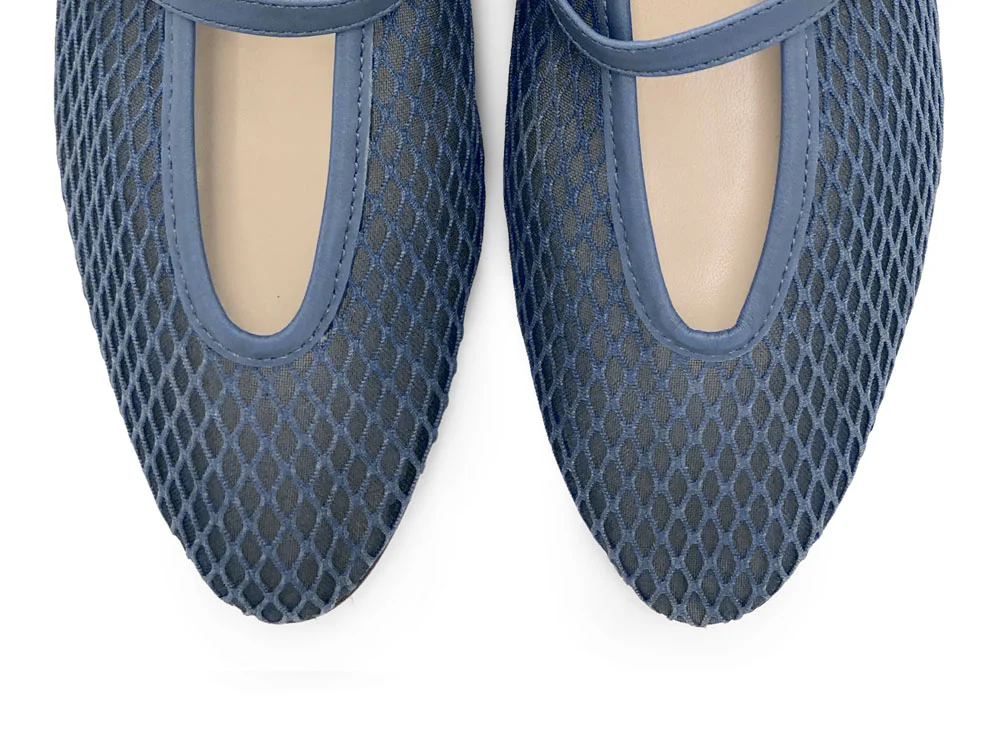 TT GO GREEN Collection - Ballerine mesh trasparenti blu jeans in tessuto ECO a rete con cinturino - Image 5