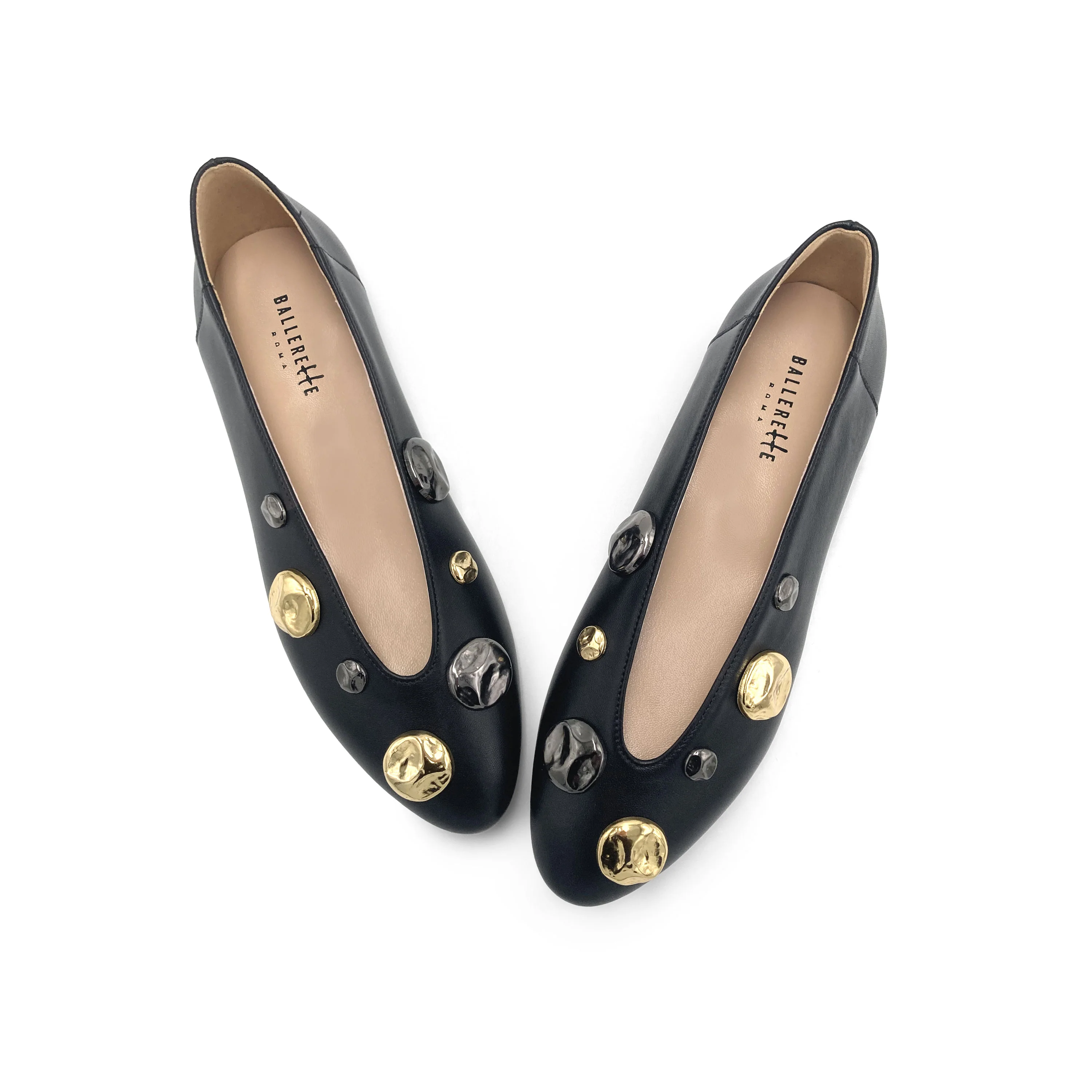Ballerine nere accollate con borchie oro e ferro - Image 2