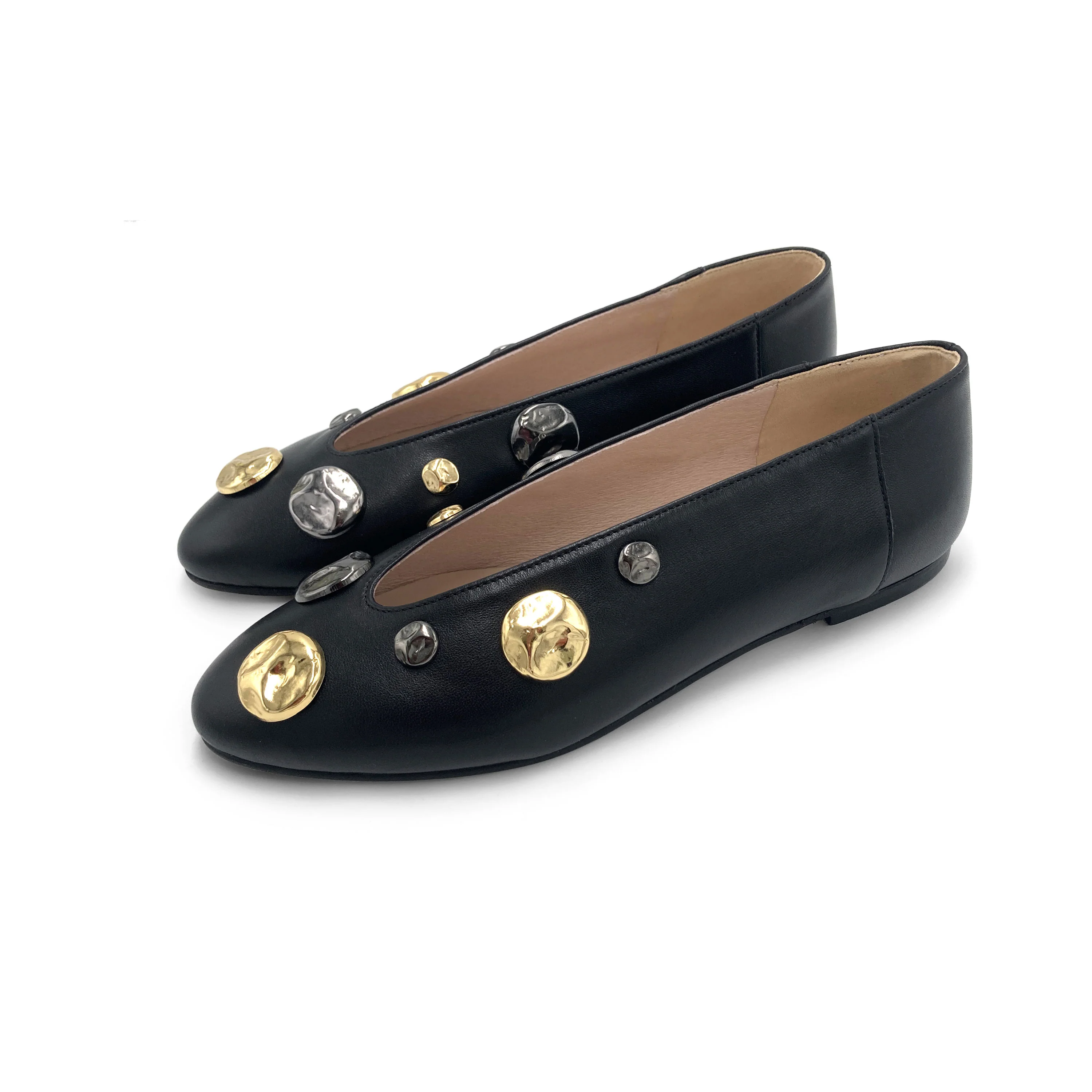 Ballerine nere accollate con borchie oro e ferro - Image 5