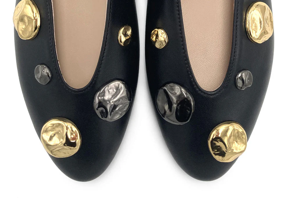 Ballerine nere accollate con borchie oro e ferro - Image 6