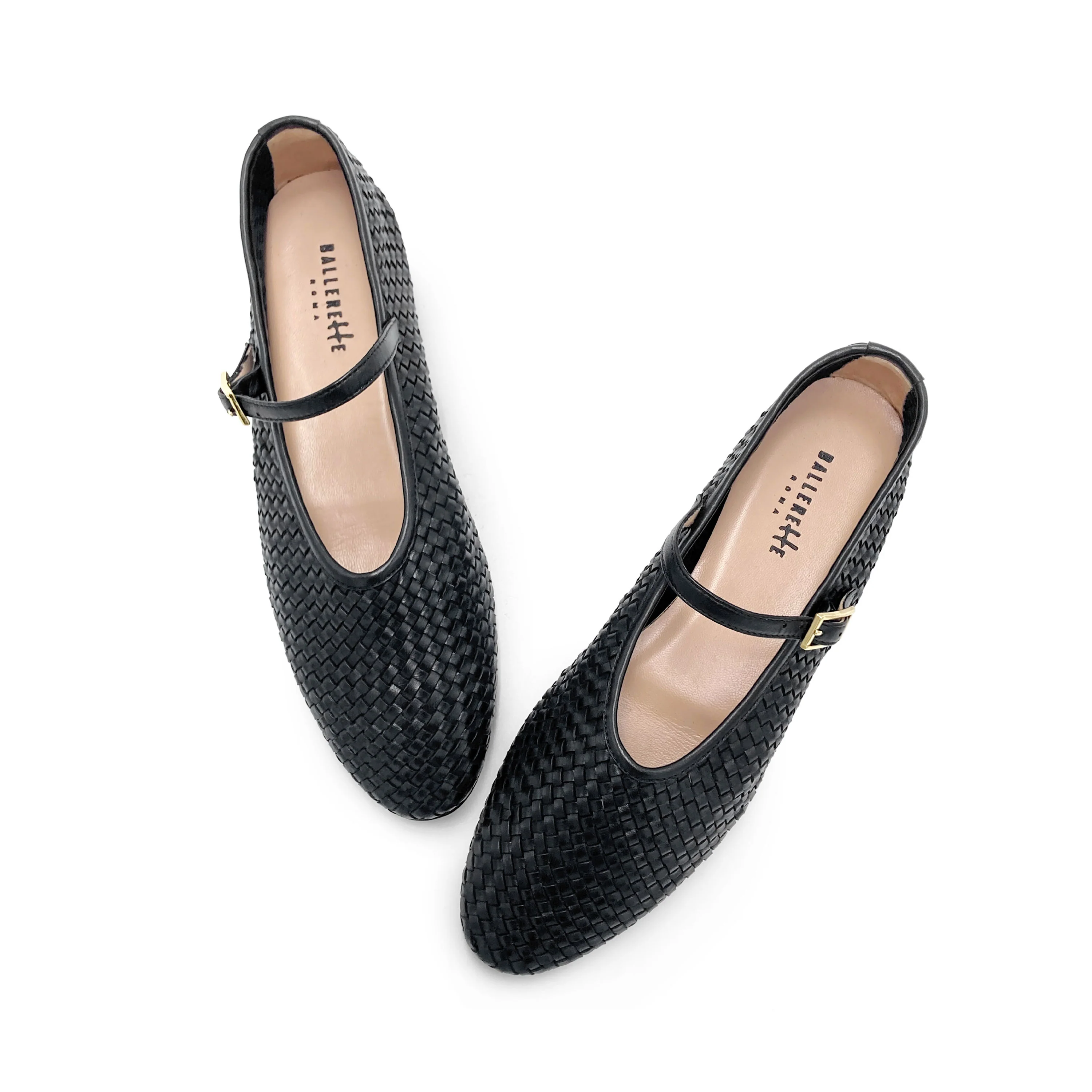 Ballerine nere accollate in pelle intrecciata a mano e cinturino - Image 2