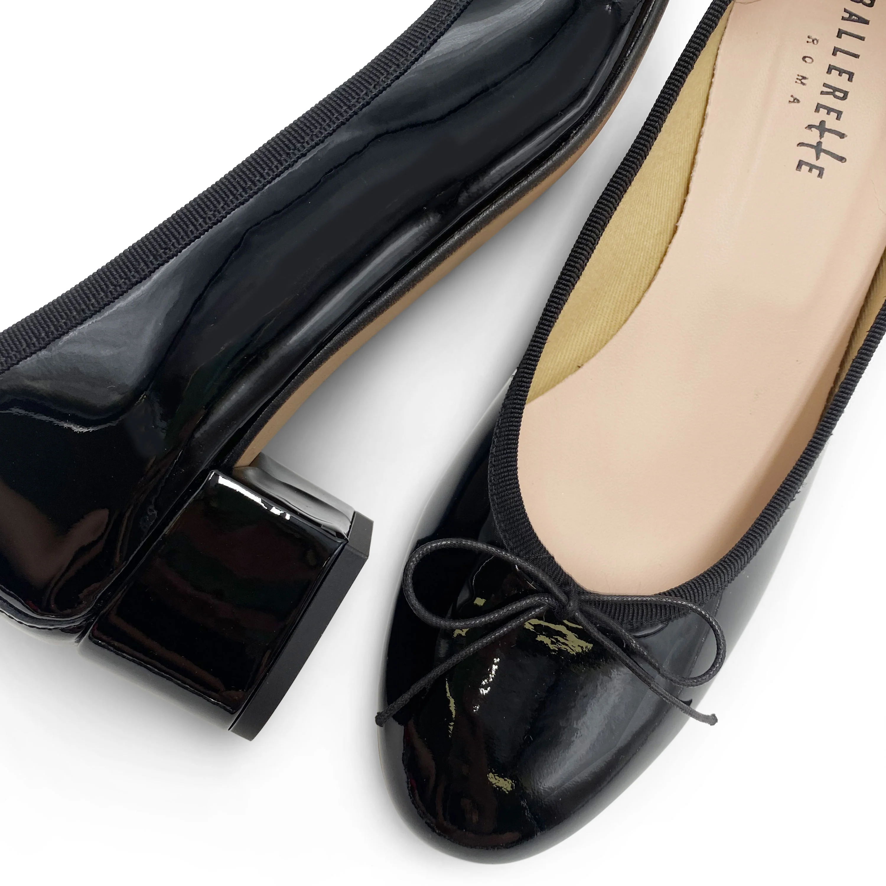 Ballerine nere con tacco alto in vernice - Image 3