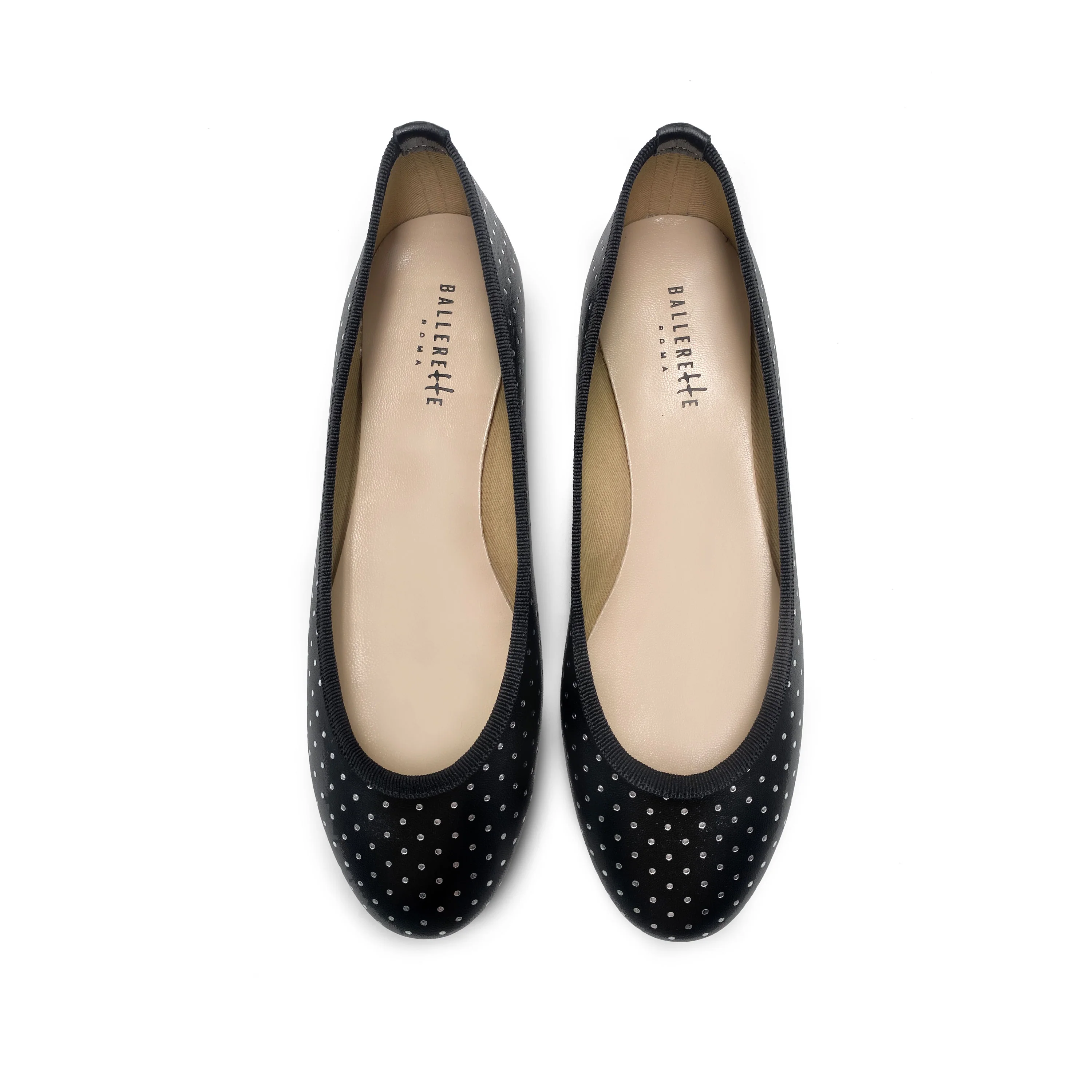 Ballerine nere in pelle con micro pois argento