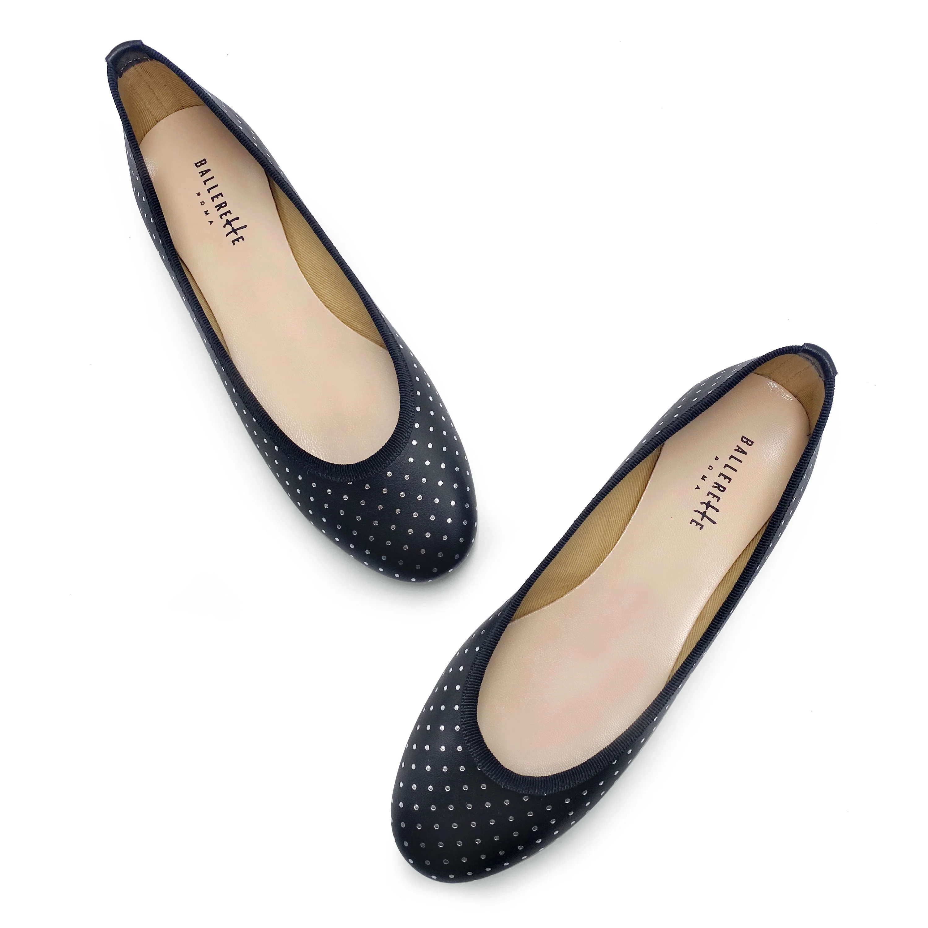 Ballerine nere in pelle con micro pois argento - Image 2