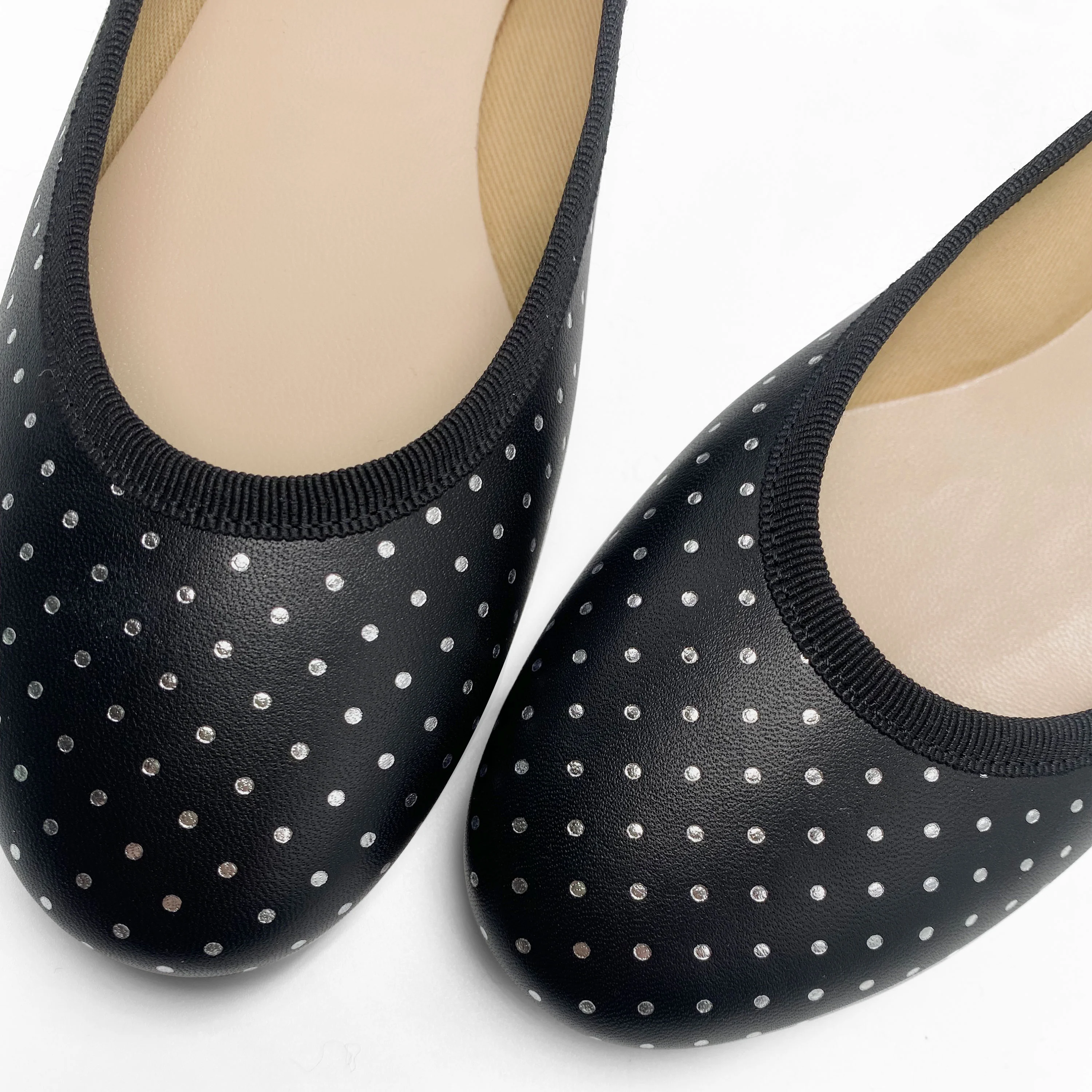 Ballerine nere in pelle con micro pois argento - Image 3