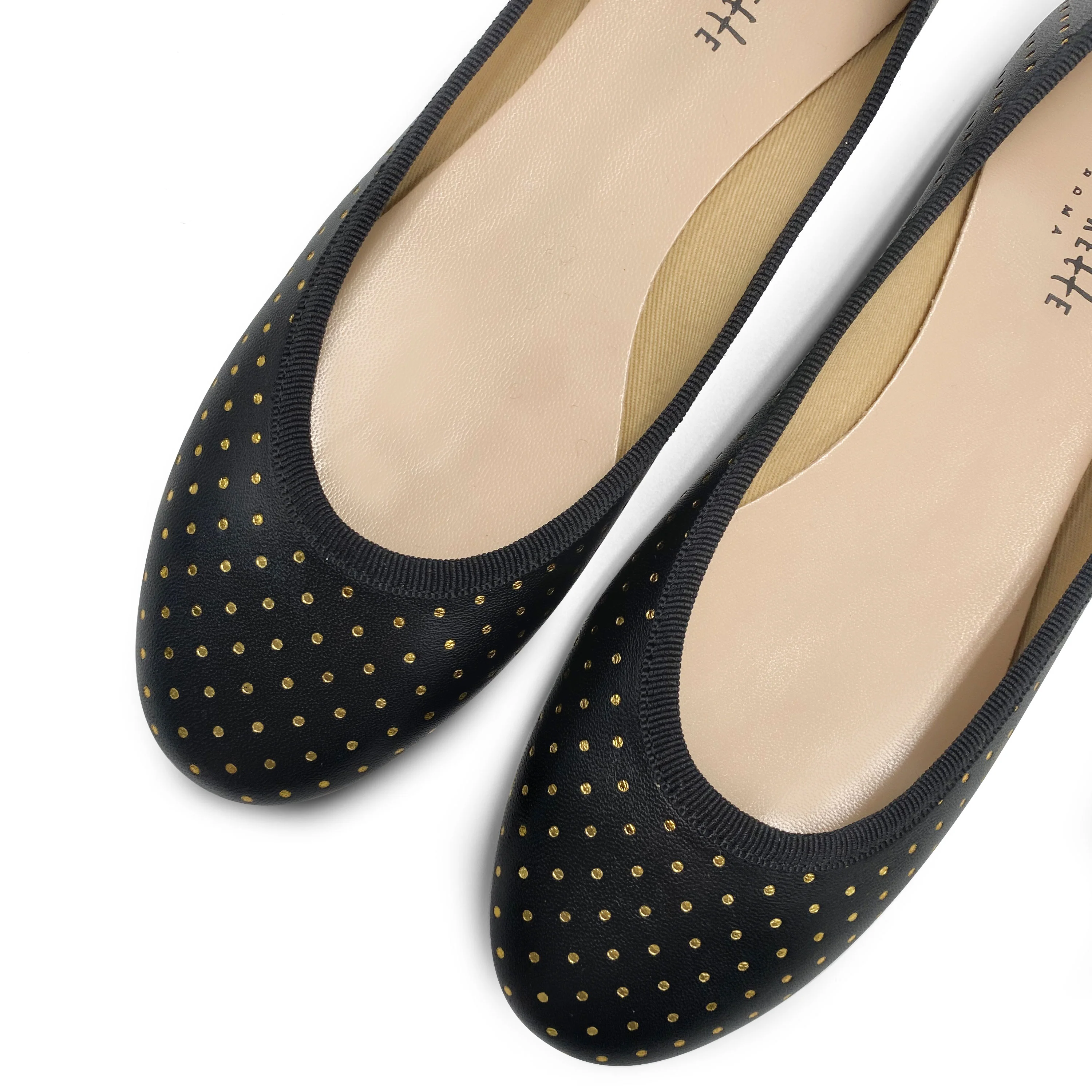 Ballerine nere in pelle con micro pois oro - Image 3