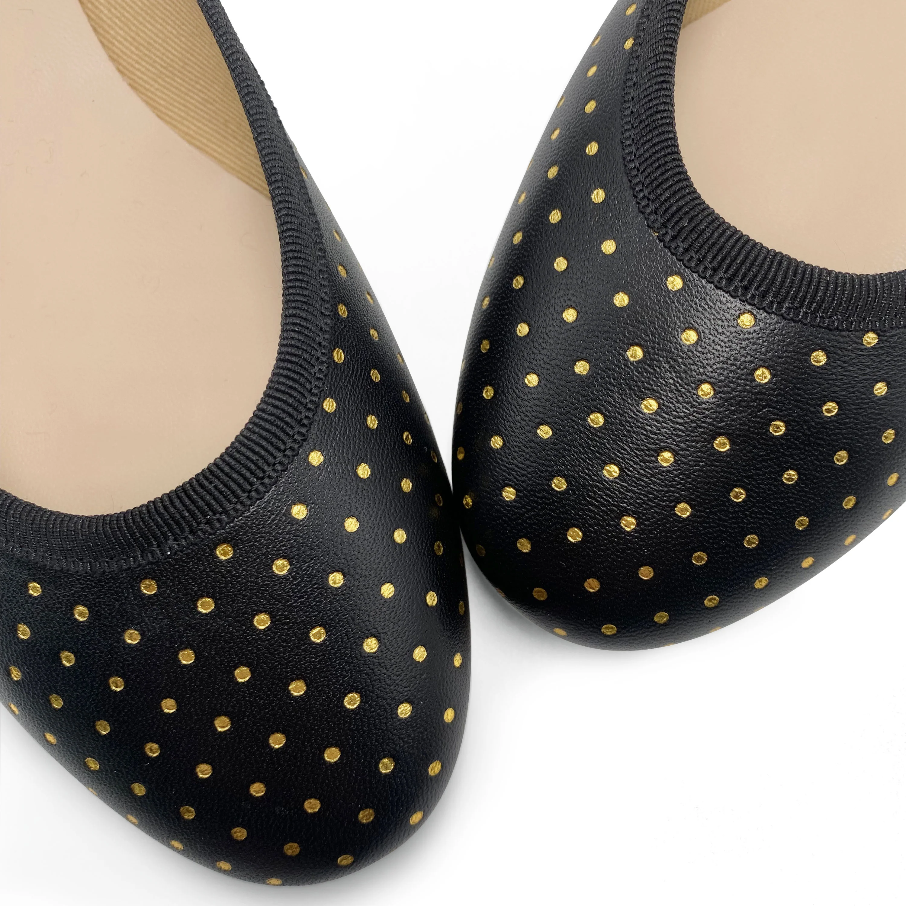 Ballerine nere in pelle con micro pois oro - Image 4
