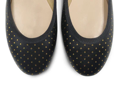 Ballerine nere in pelle con micro pois oro - Image 5