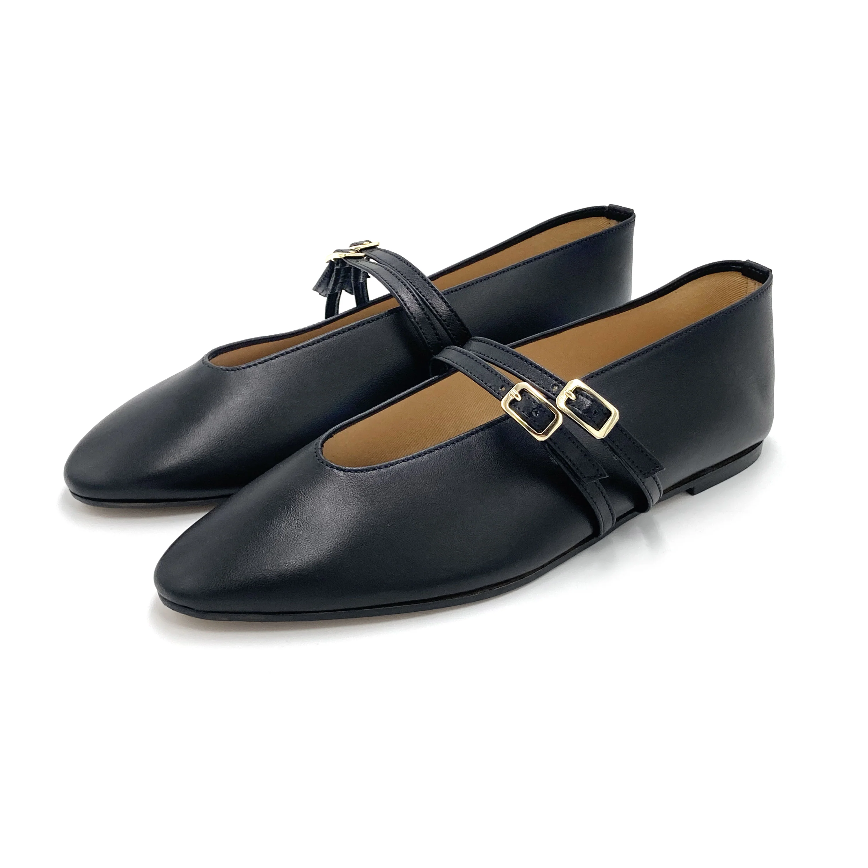 Ballerine nere in pelle con scollo a V e cinturini - Image 5