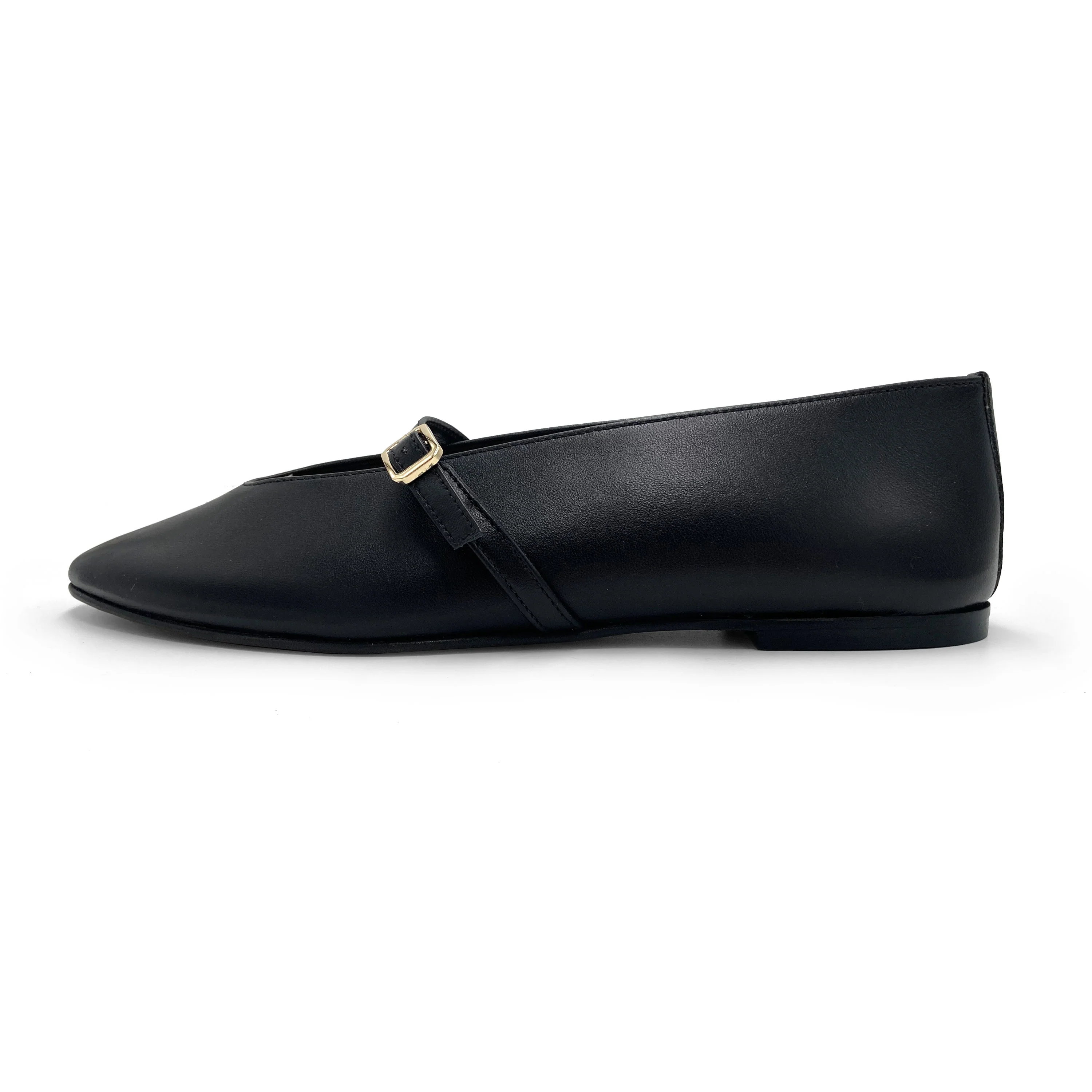 Ballerine nere in pelle con scollo a V e cinturino - Image 4