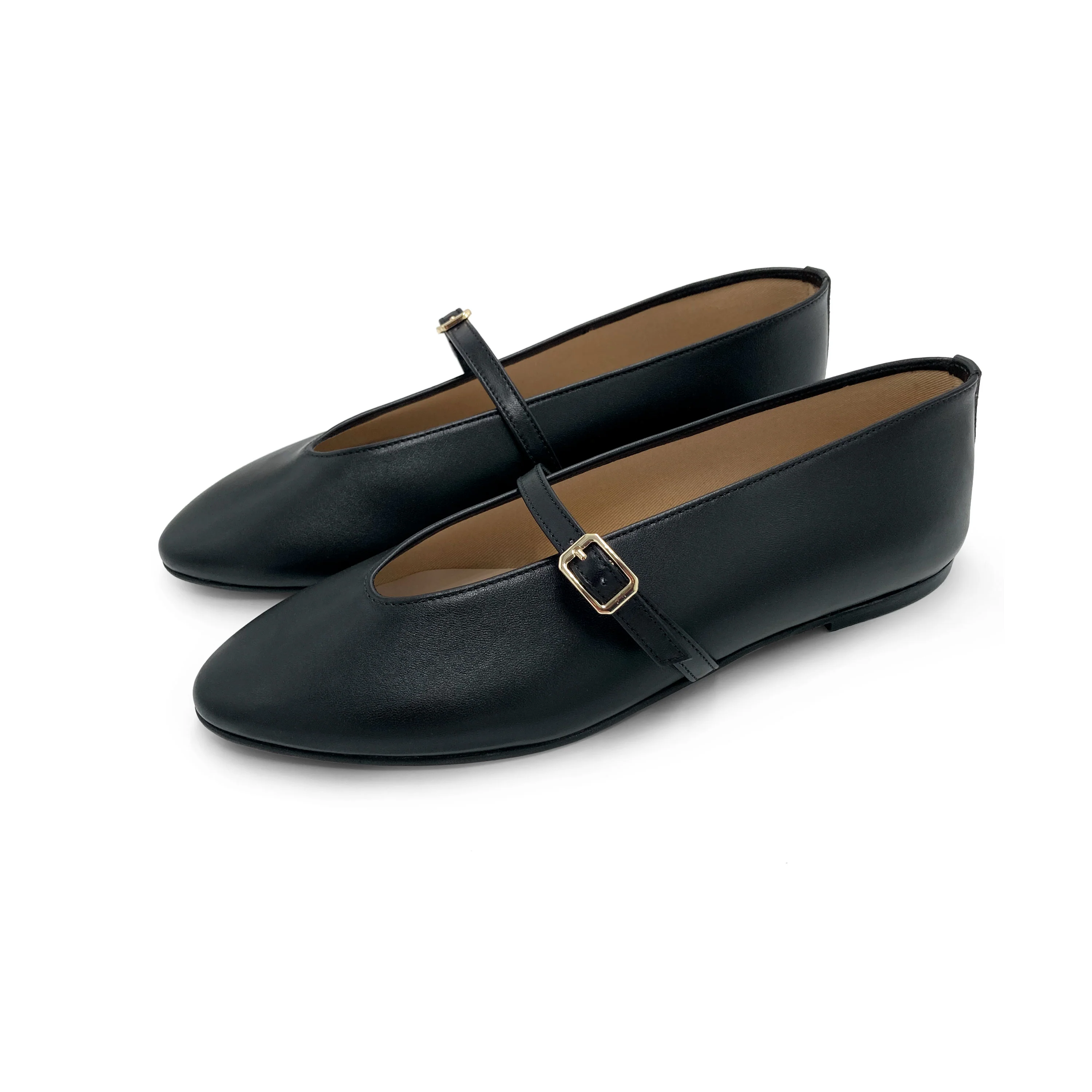 Ballerine nere in pelle con scollo a V e cinturino - Image 5