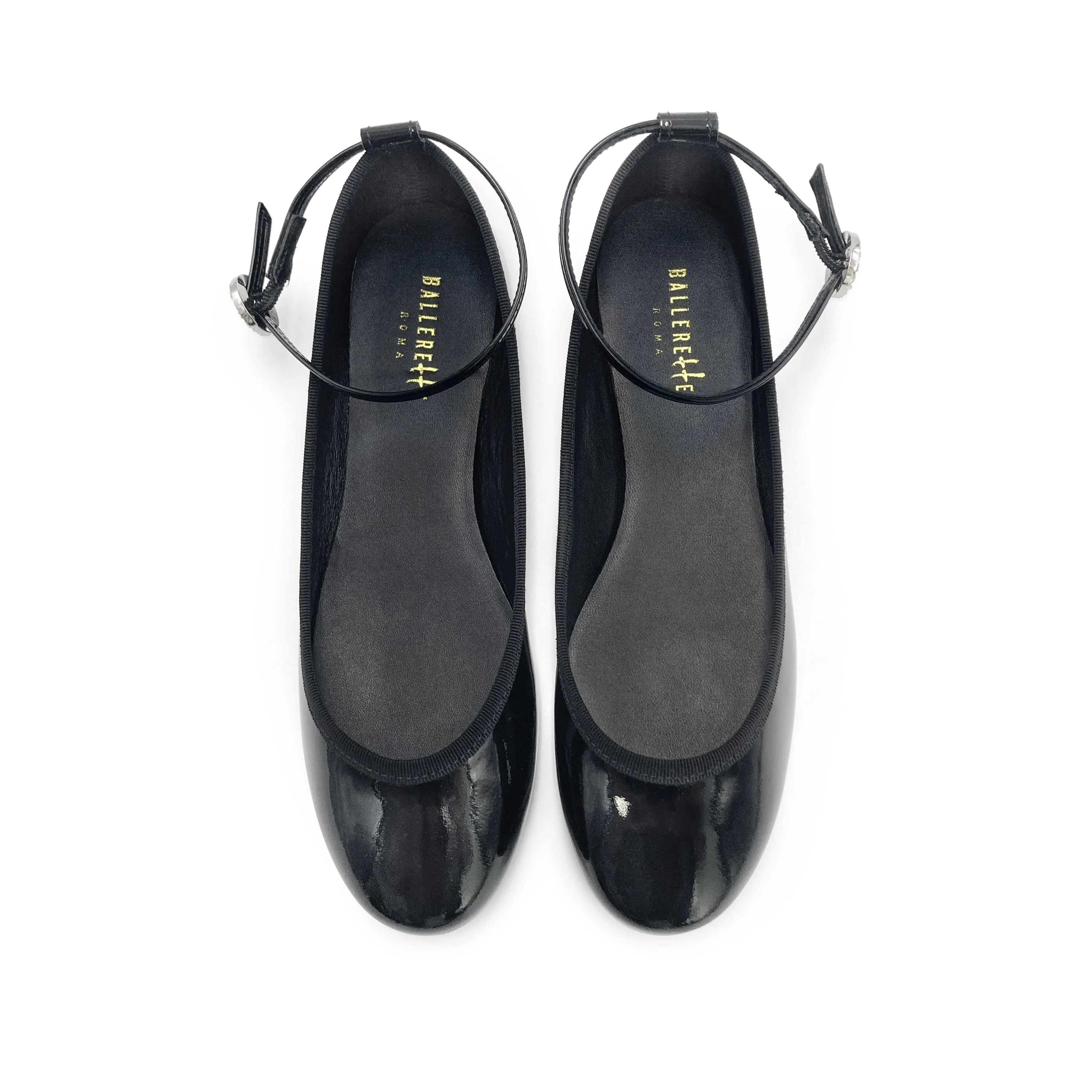 Ballerine nere in vernice con cinturino gioiello