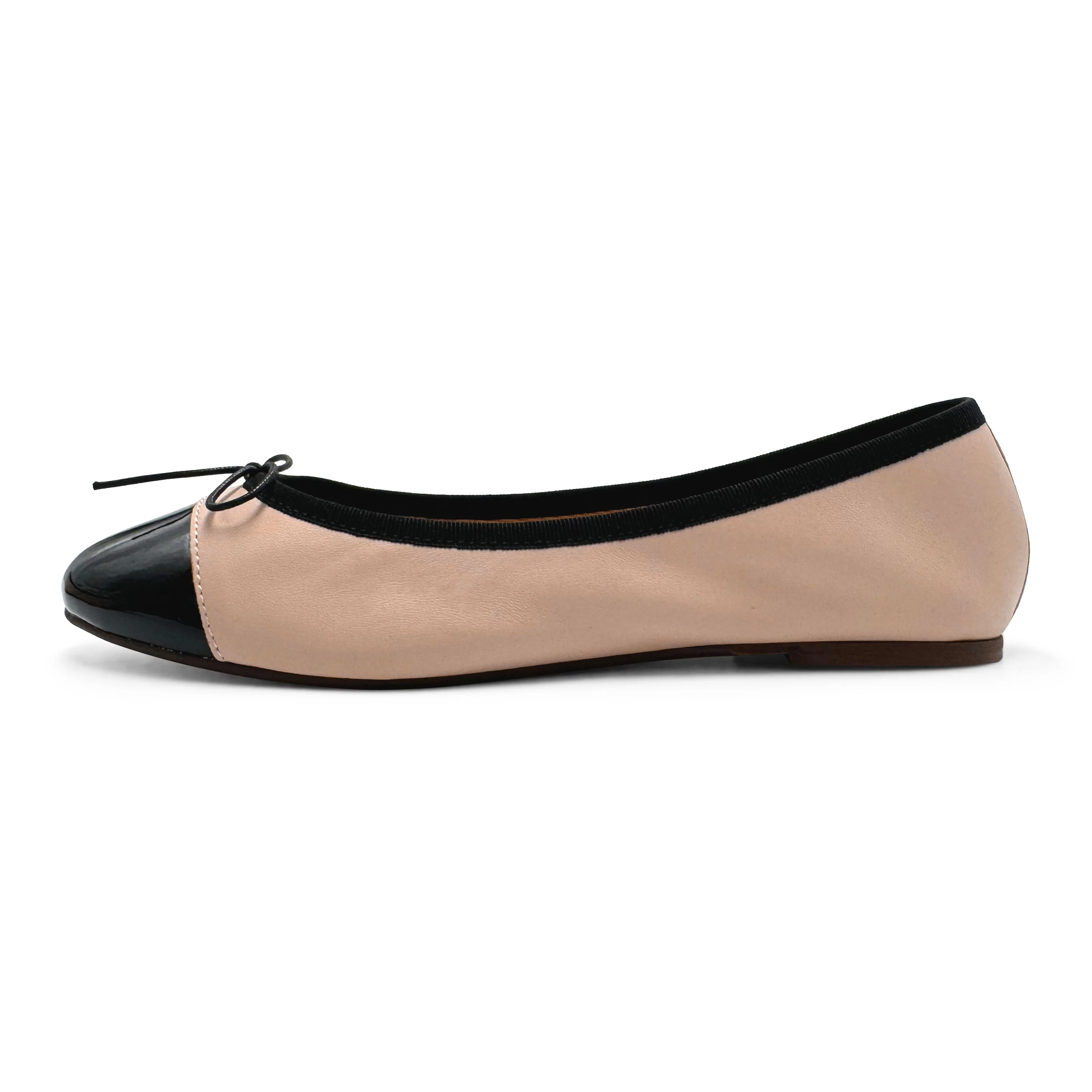 Ballerine rosa cipria in pelle con punta in vernice nera - Image 3