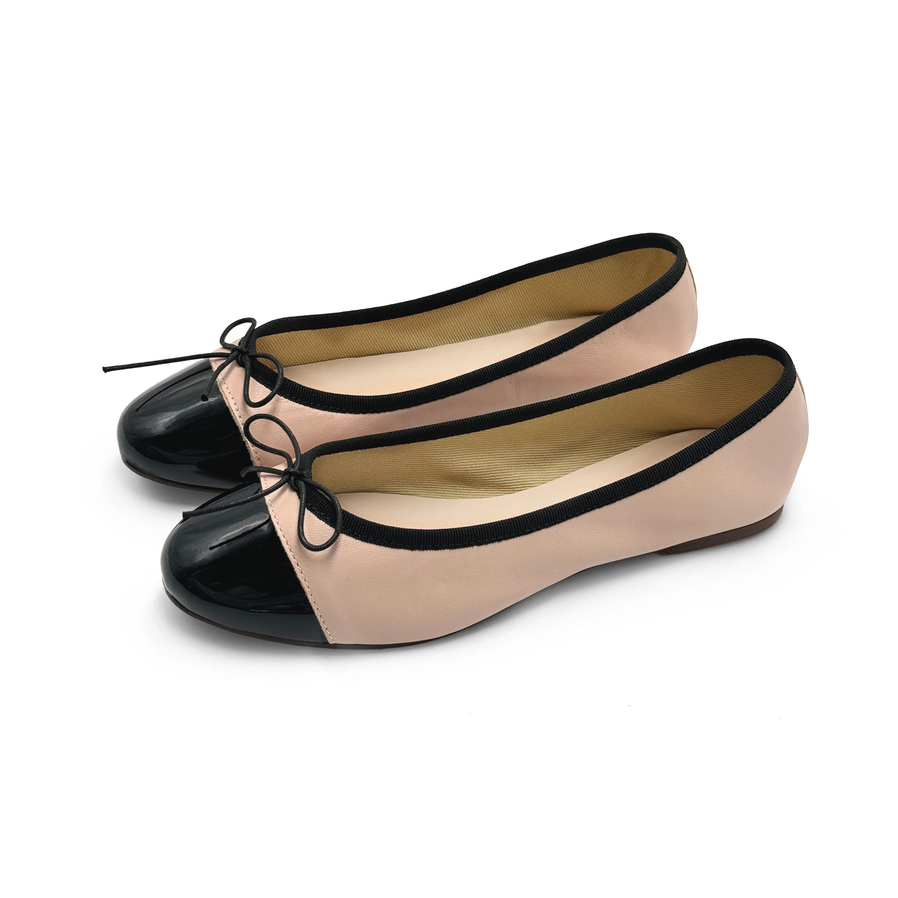 Ballerine rosa cipria in pelle con punta in vernice nera - Image 5