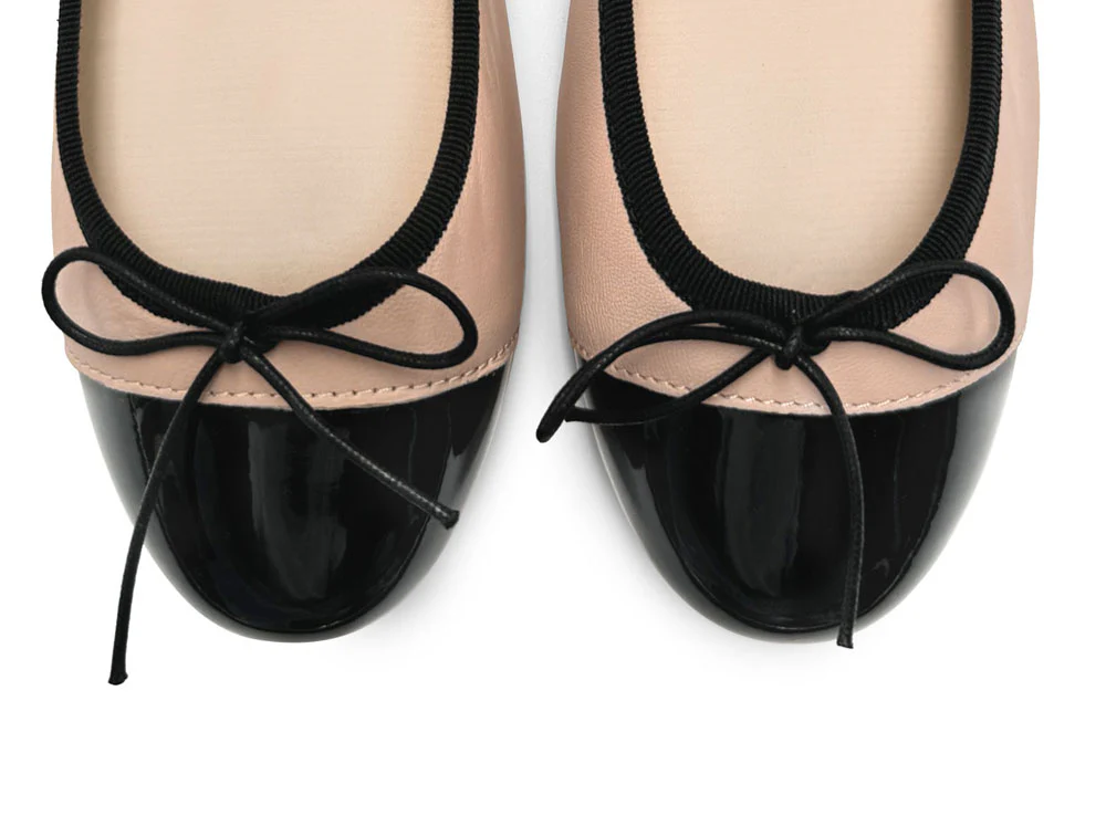 Ballerine rosa cipria in pelle con punta in vernice nera - Image 6