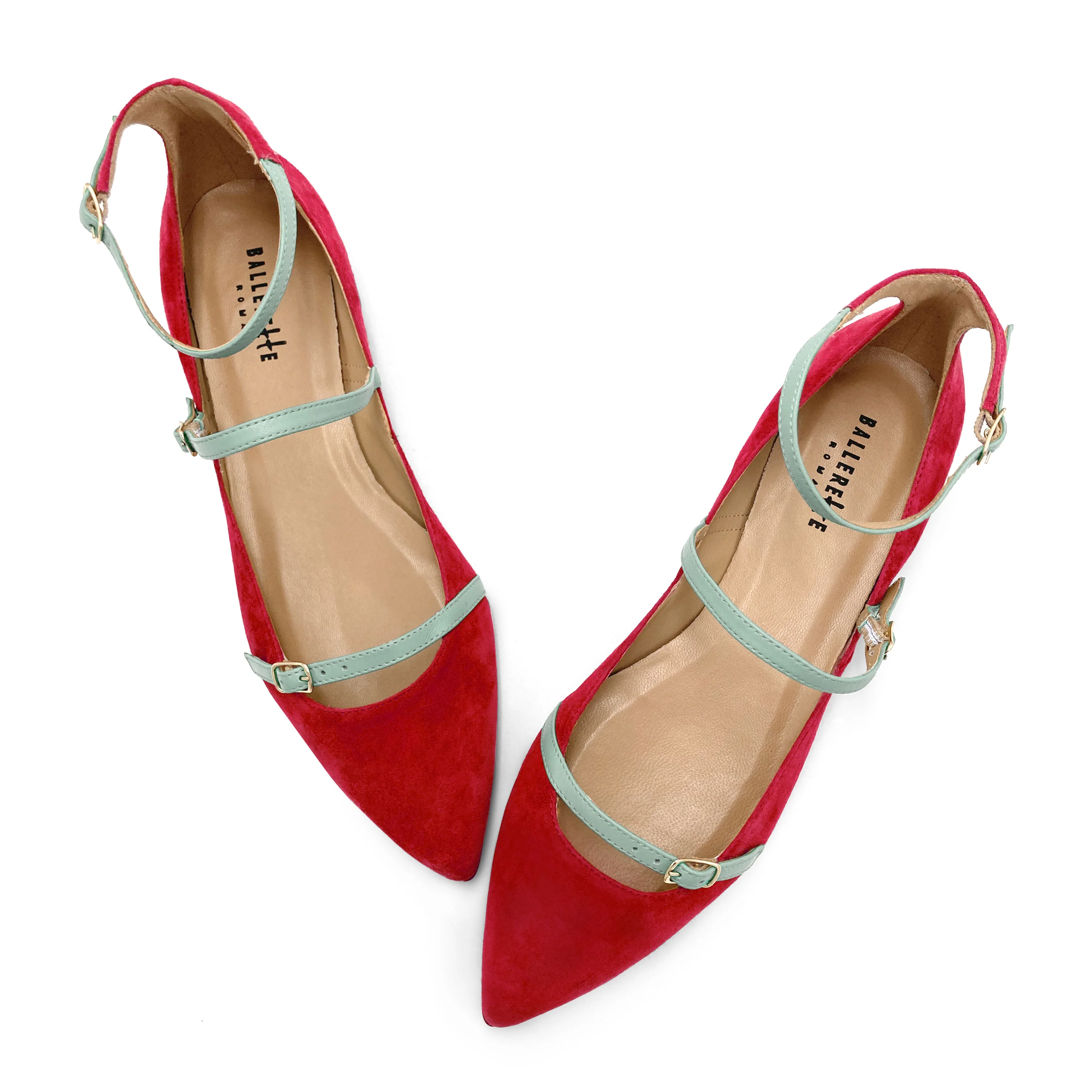 Ballerine rosse in camoscio con cinturini turchesi - Image 2