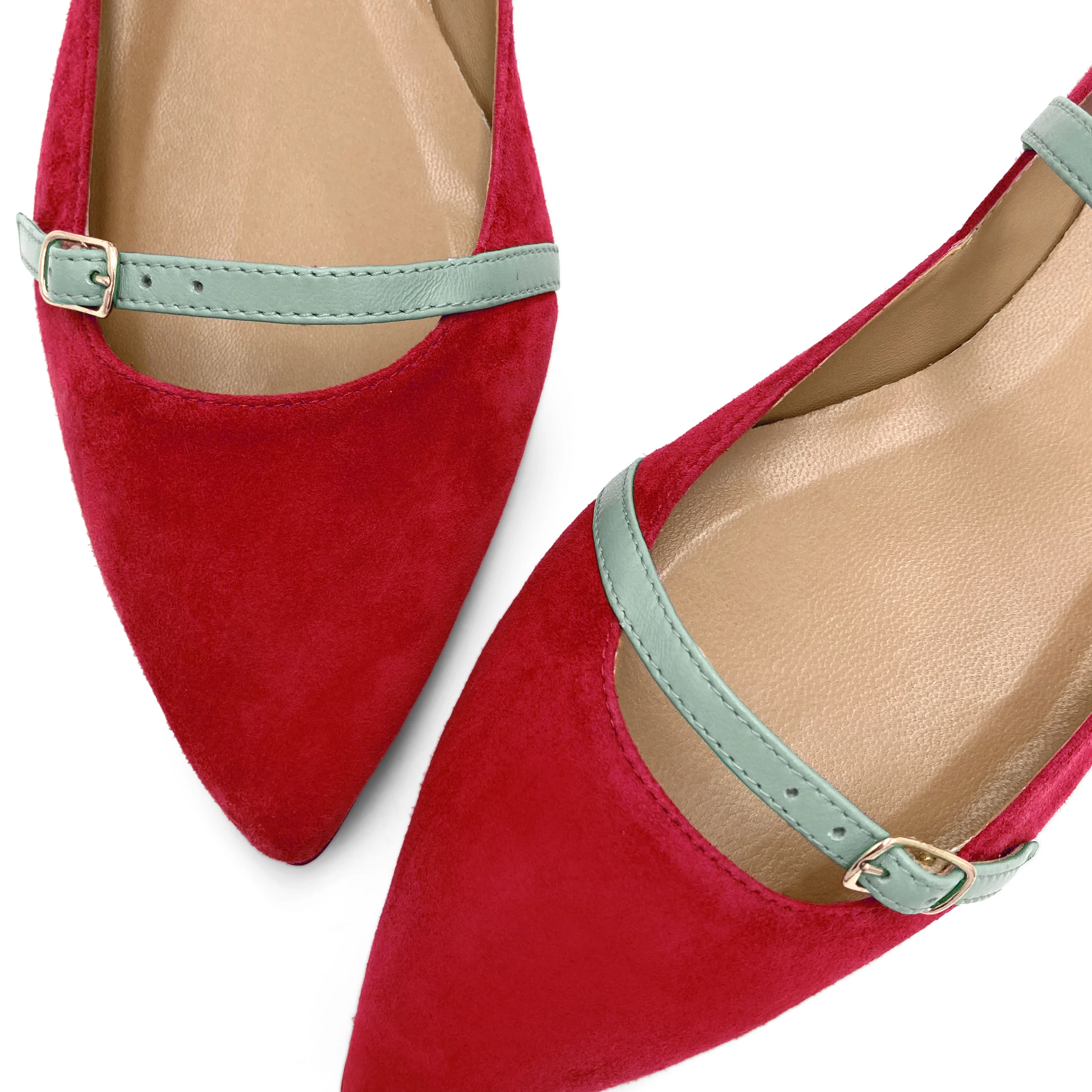 Ballerine rosse in camoscio con cinturini turchesi - Image 4