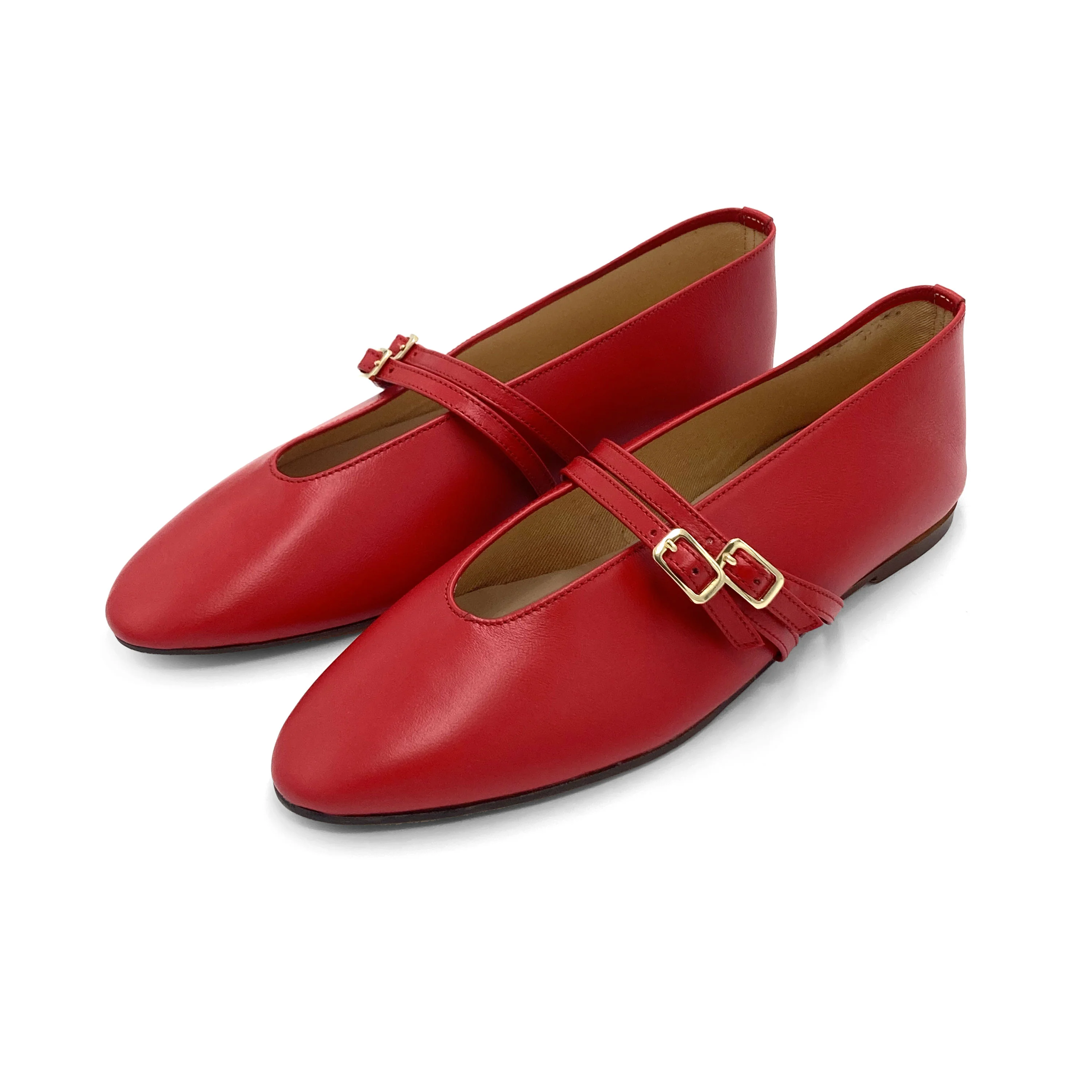 Ballerine rosse in pelle con scollo a V e cinturini - Image 4